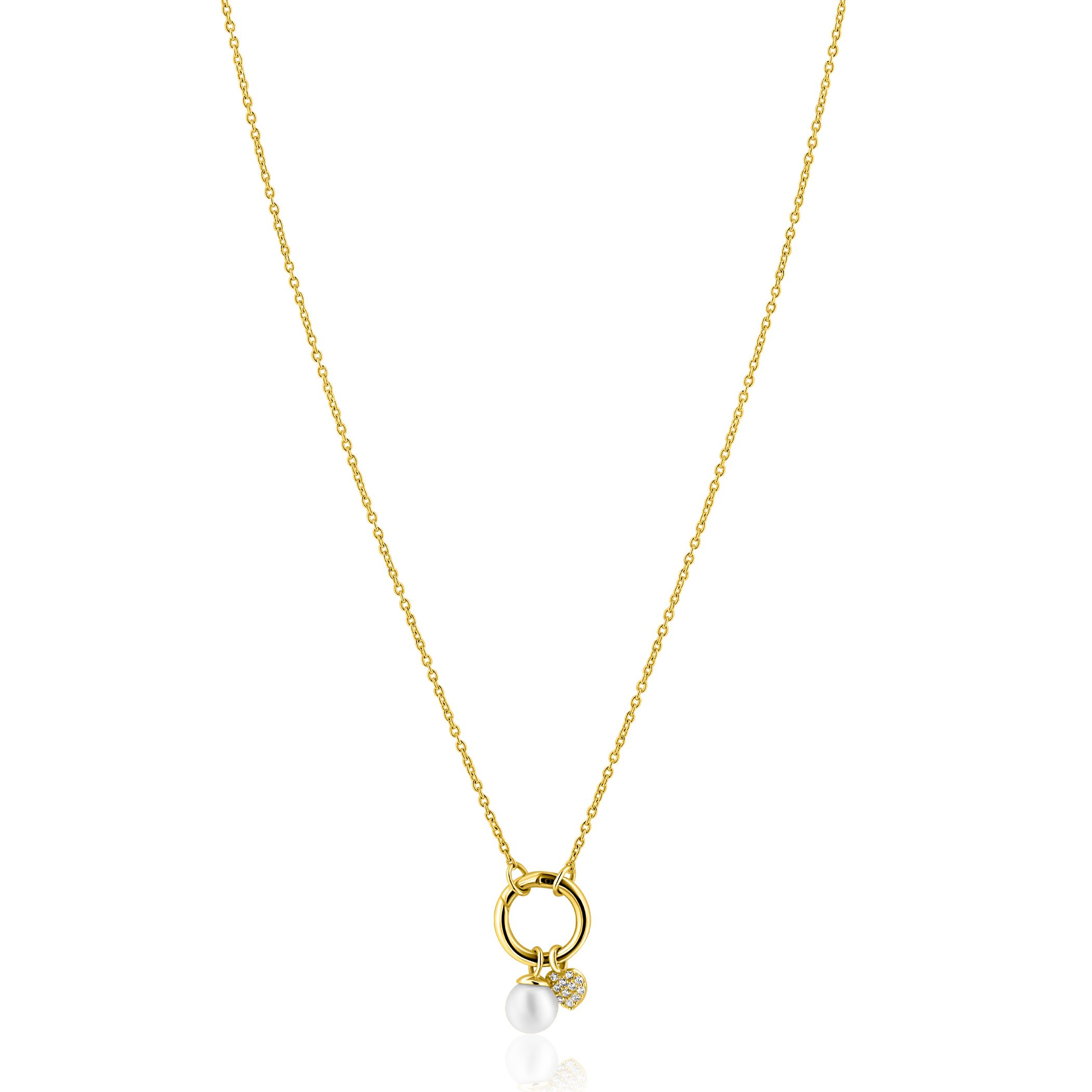 ZINZI gold plated zilveren ketting met ronde sluitring en twee luxe bedels 42-45cm ZIC2738