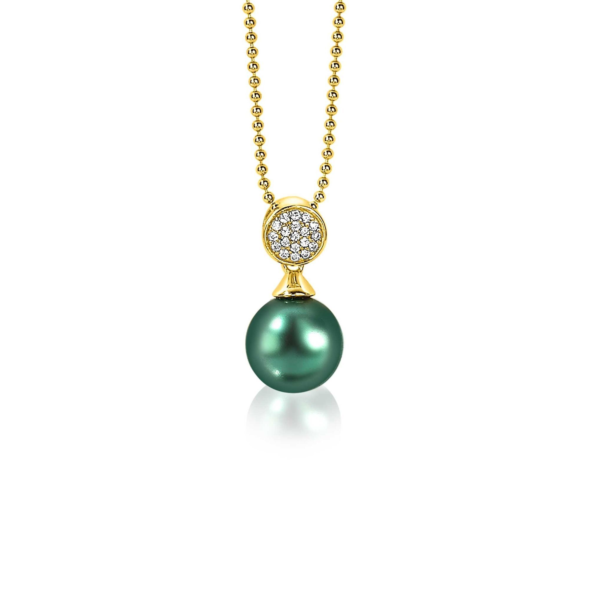 ZINZI zilveren parelhanger geelverguld 18mm witte zirconia's groene parel ZIH1151GG (zonder collier)