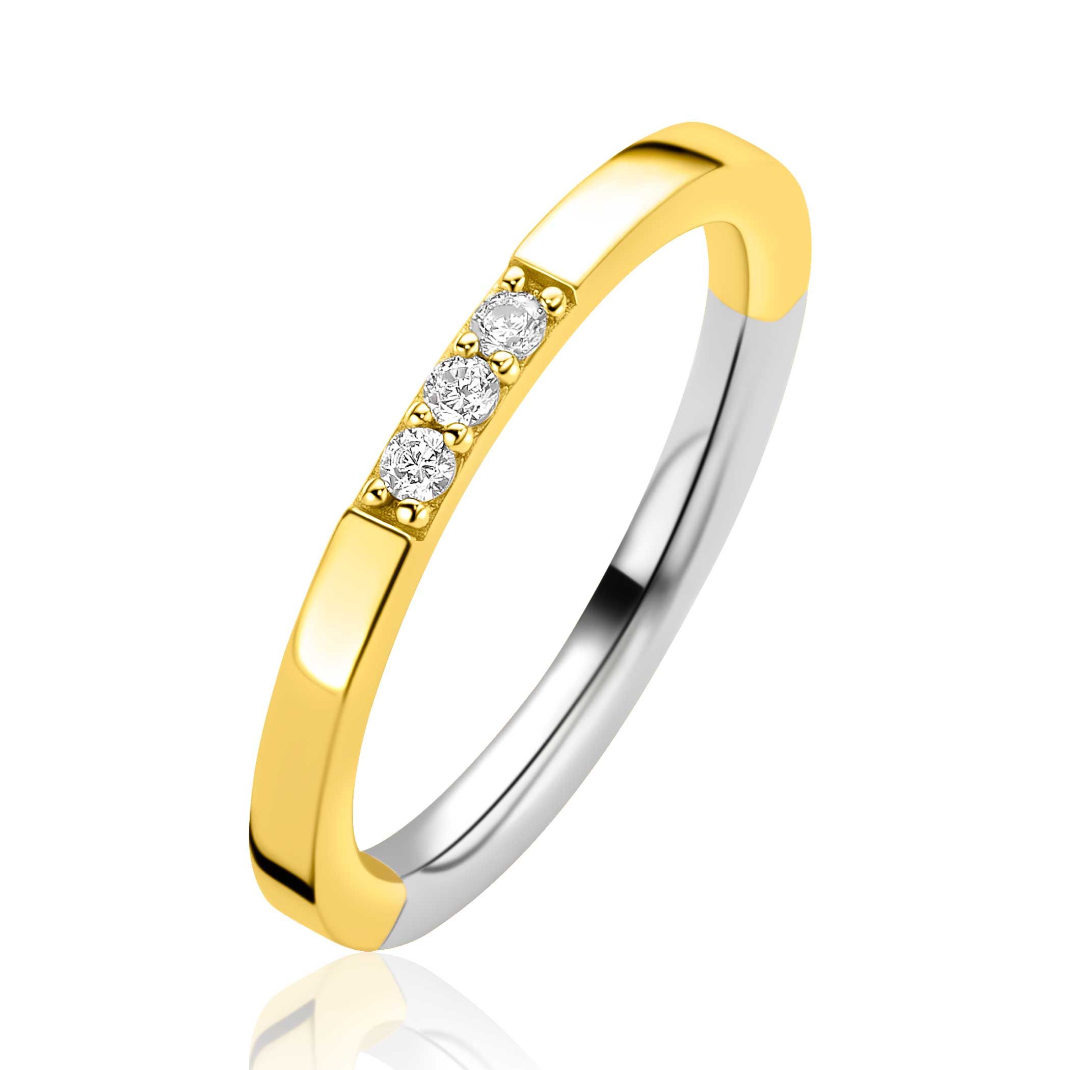 ZINZI goldplated zilveren gladde aanschuifring bezet met drie witte zirconia's ZIR2130Y