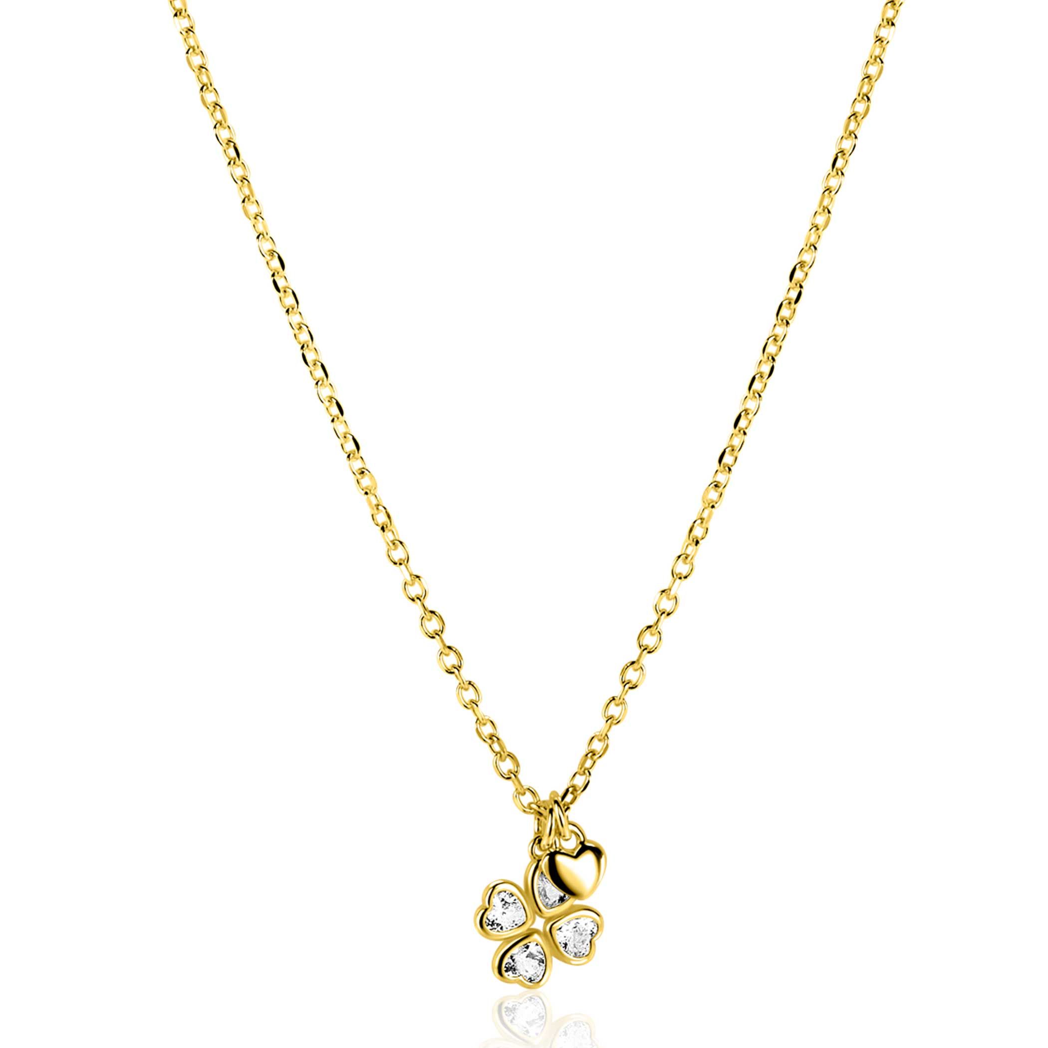 ZINZI goldplated zilveren ketting 45cm met klavertje vier en hartje hanger ZIC2783Y