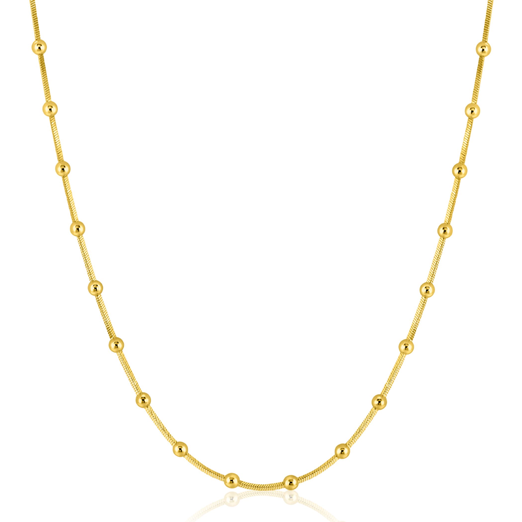 ZINZI gold plated zilveren slangen-ketting met vierkant geslepen schakels en 40 verfijnde glanzende bolletjes (2,5mm breed) 43-45cm ZIC2471G