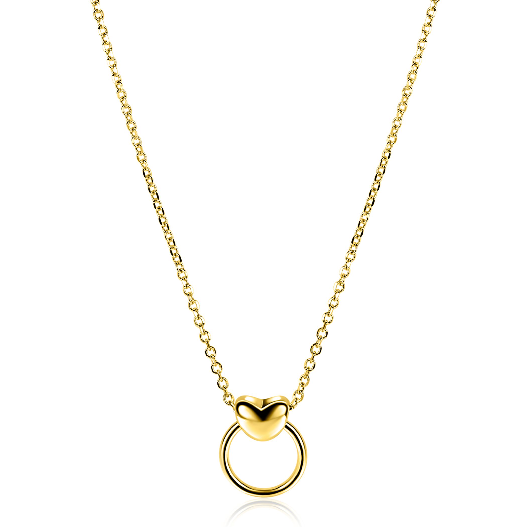 ZINZI gold plated zilveren ketting 42-45cm met glanzend hart aan een open rondje ZIC2759