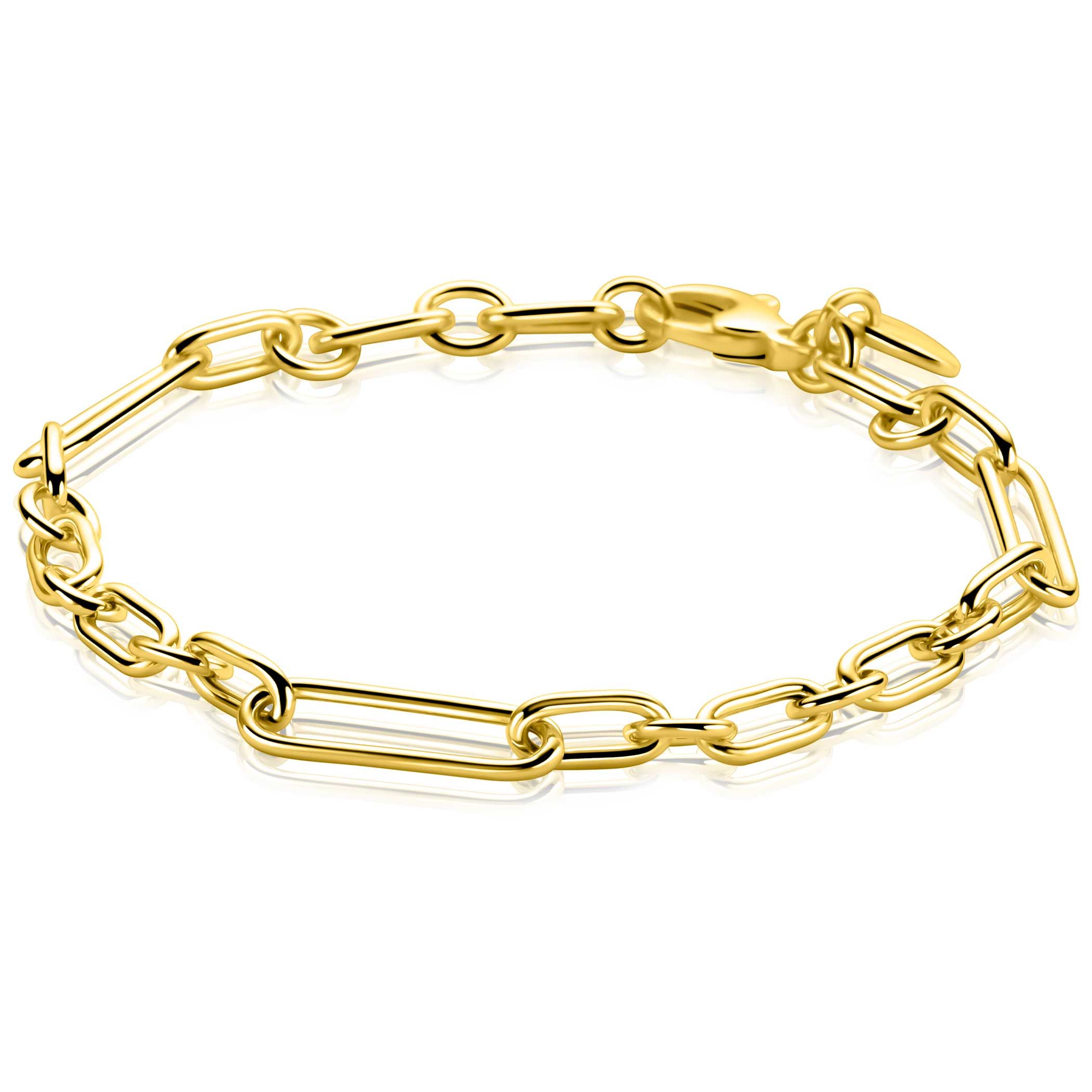 ZINZI gold plated zilveren schakelarmband met opvallende rechthoekige, ovale en ronde schakels 19cm ZIA2784G
