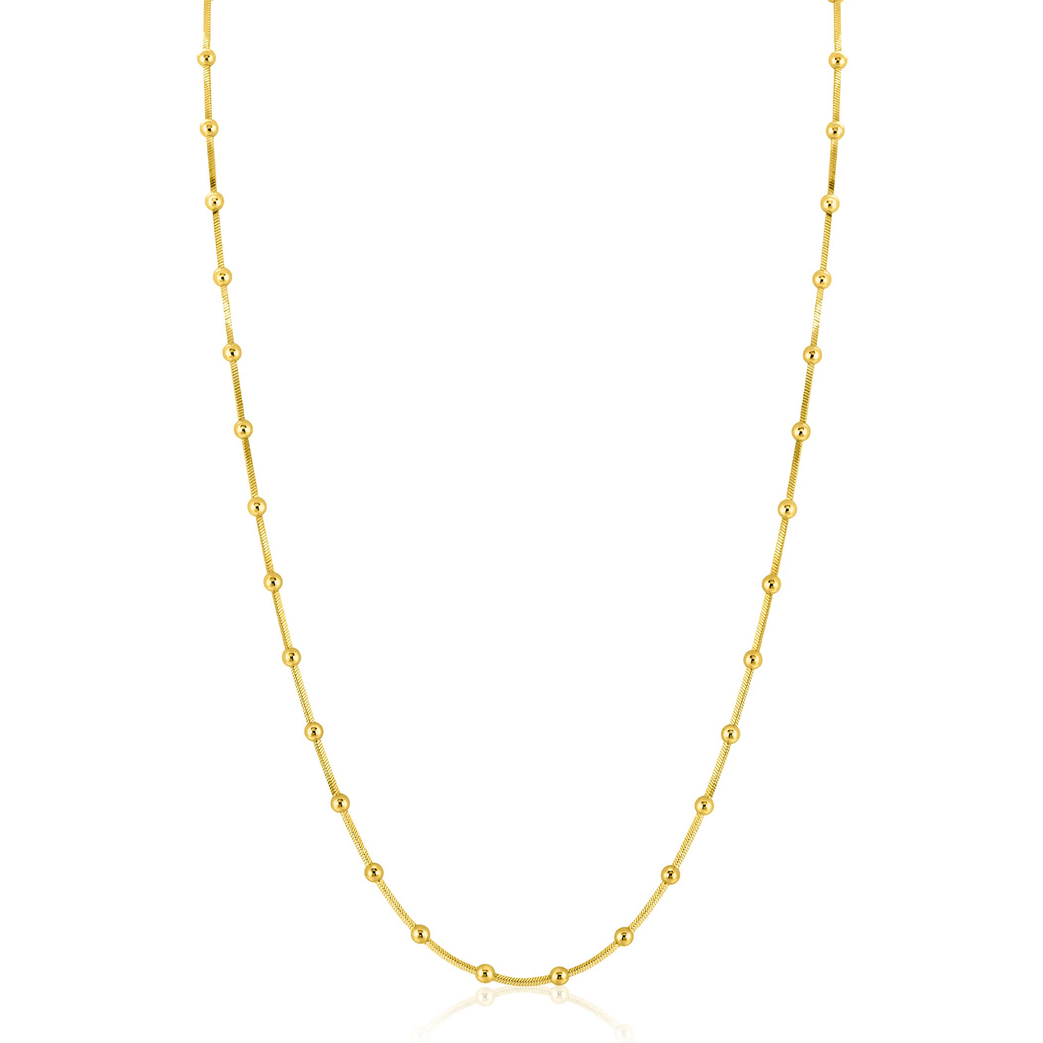 ZINZI gold plated zilveren slangen-ketting met vierkant geslepen schakels en 40 verfijnde glanzende bolletjes (2,5mm breed) 43-45cm ZIC2471G