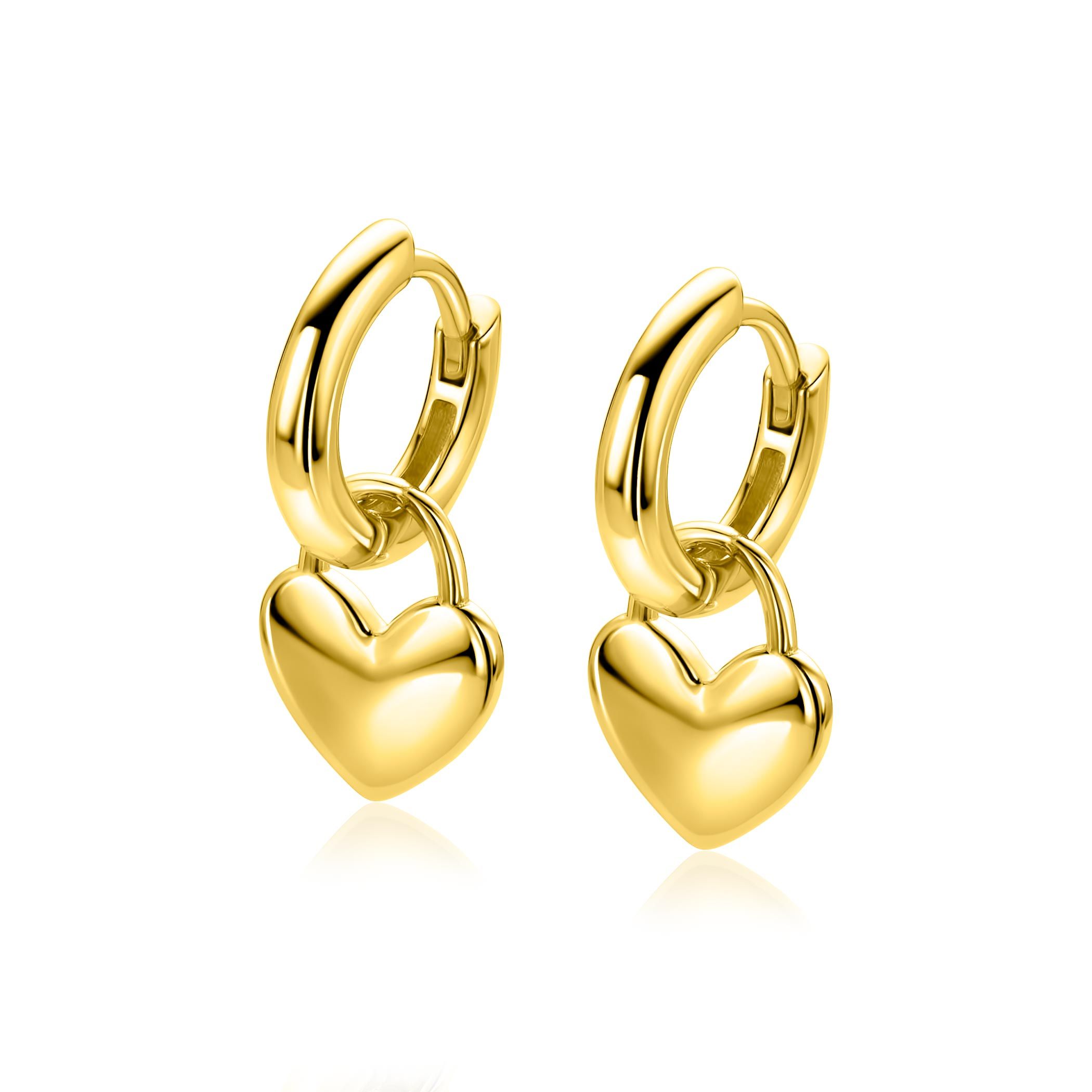 9mm ZINZI goldplated zilveren oorbedels glanzend hart ZICH2673G (zonder oorringen)