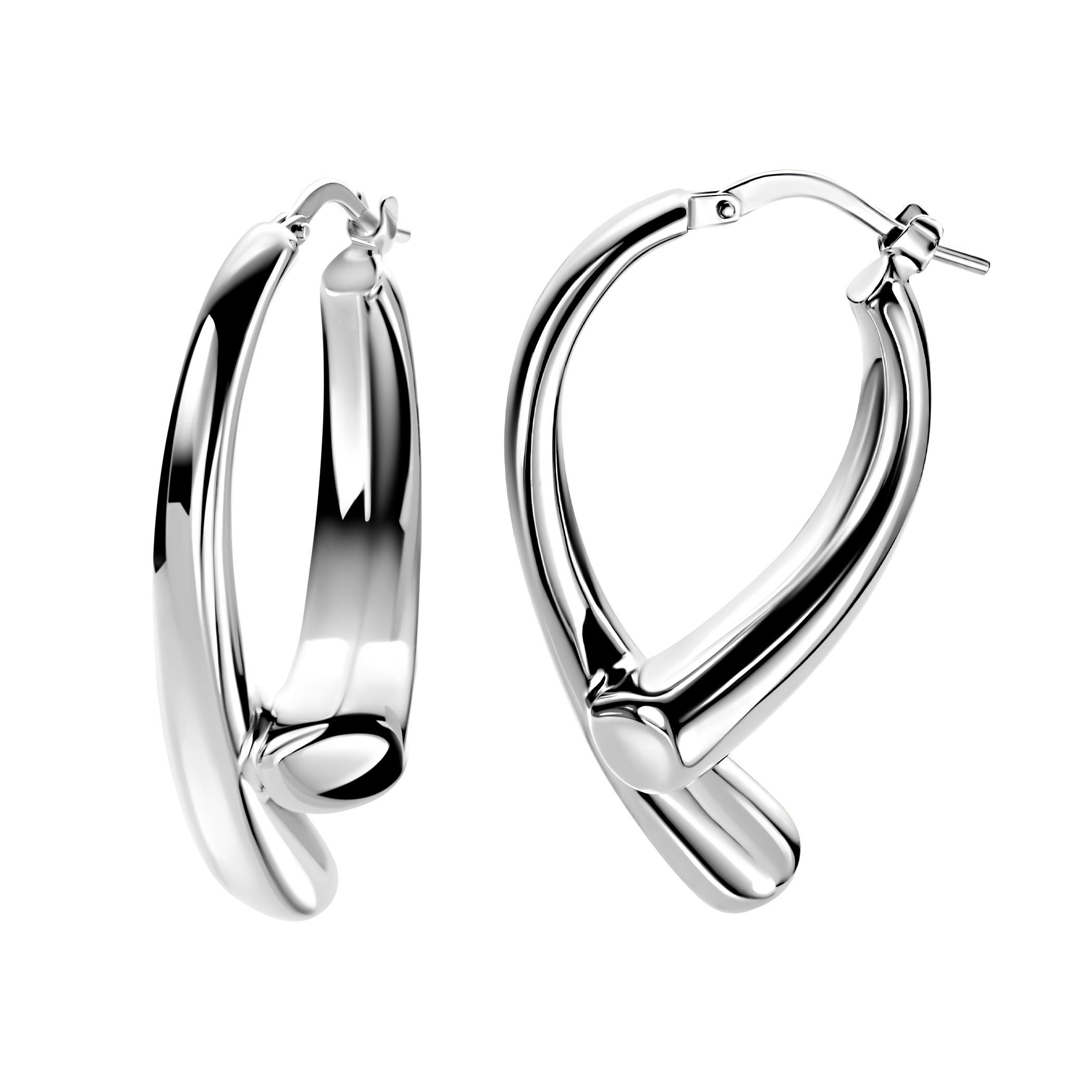 35mm ZINZI zilveren grote oorringen in organische druppelvorm met vloeiende lijnen en handige bovensluiting ZIO2786