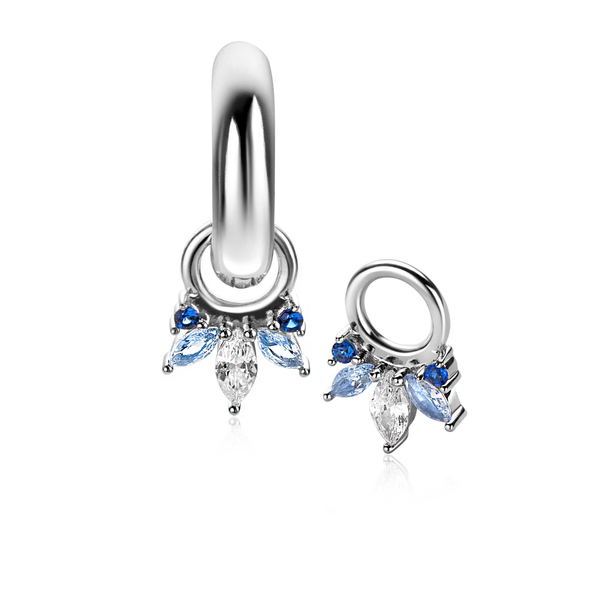 10mm ZINZI zilveren oorbedels met vijf speelse zettingen in aflopende grootte, bezet met blauwe kleurstenen en witte zirconia ZICH2633B (zonder oorringen)