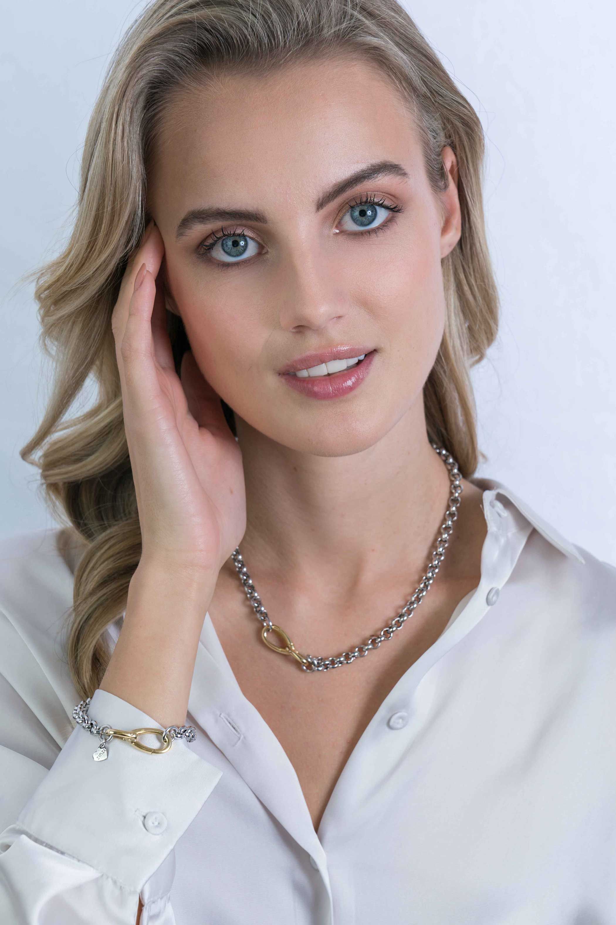 ZINZI zilveren luxe jasseron collier 43 cm bicolor ZIC2105
