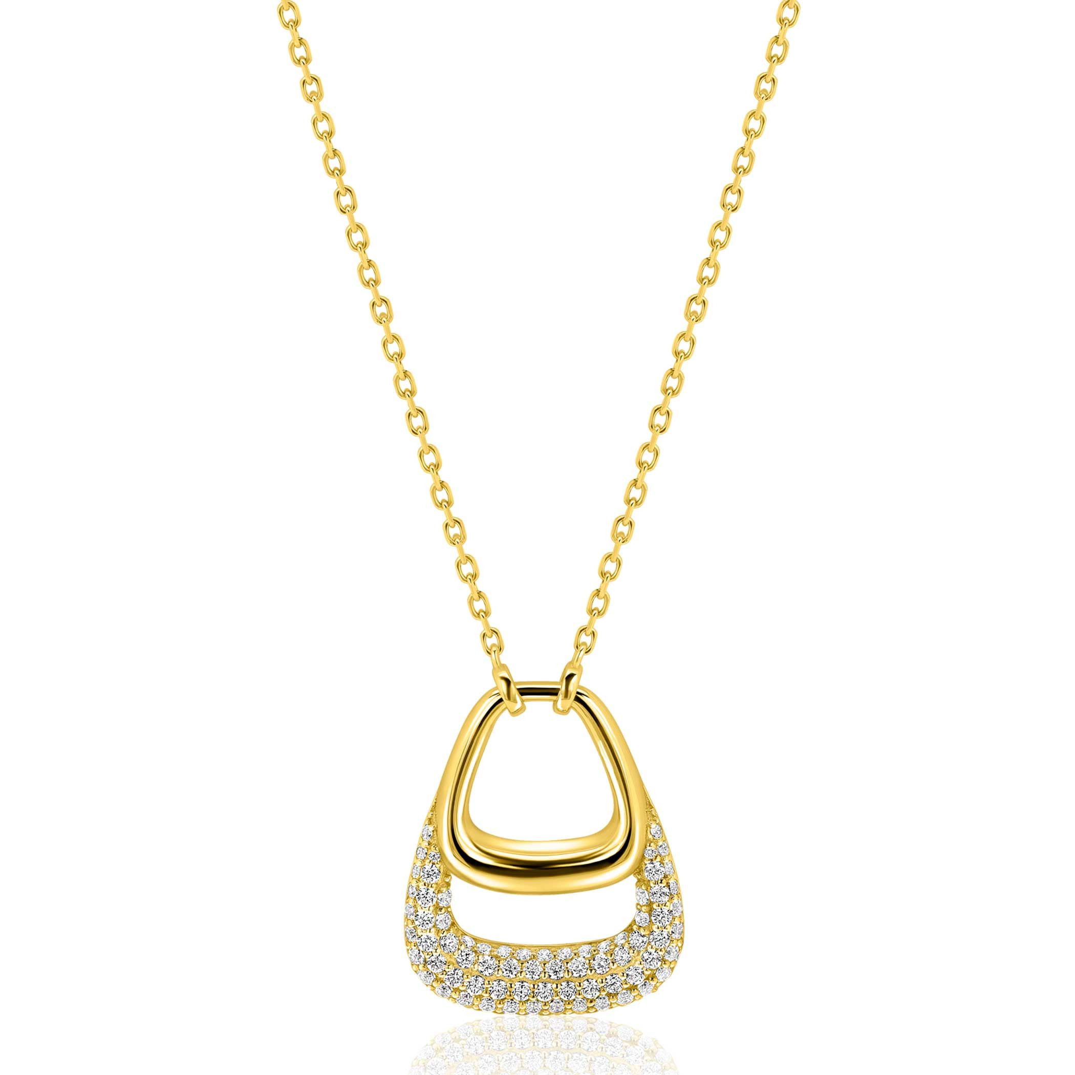 ZINZI goldplated zilveren ketting 45cm met stijlvolle dubbele hanger, bezet met witte zirconia's ZIC2806Y