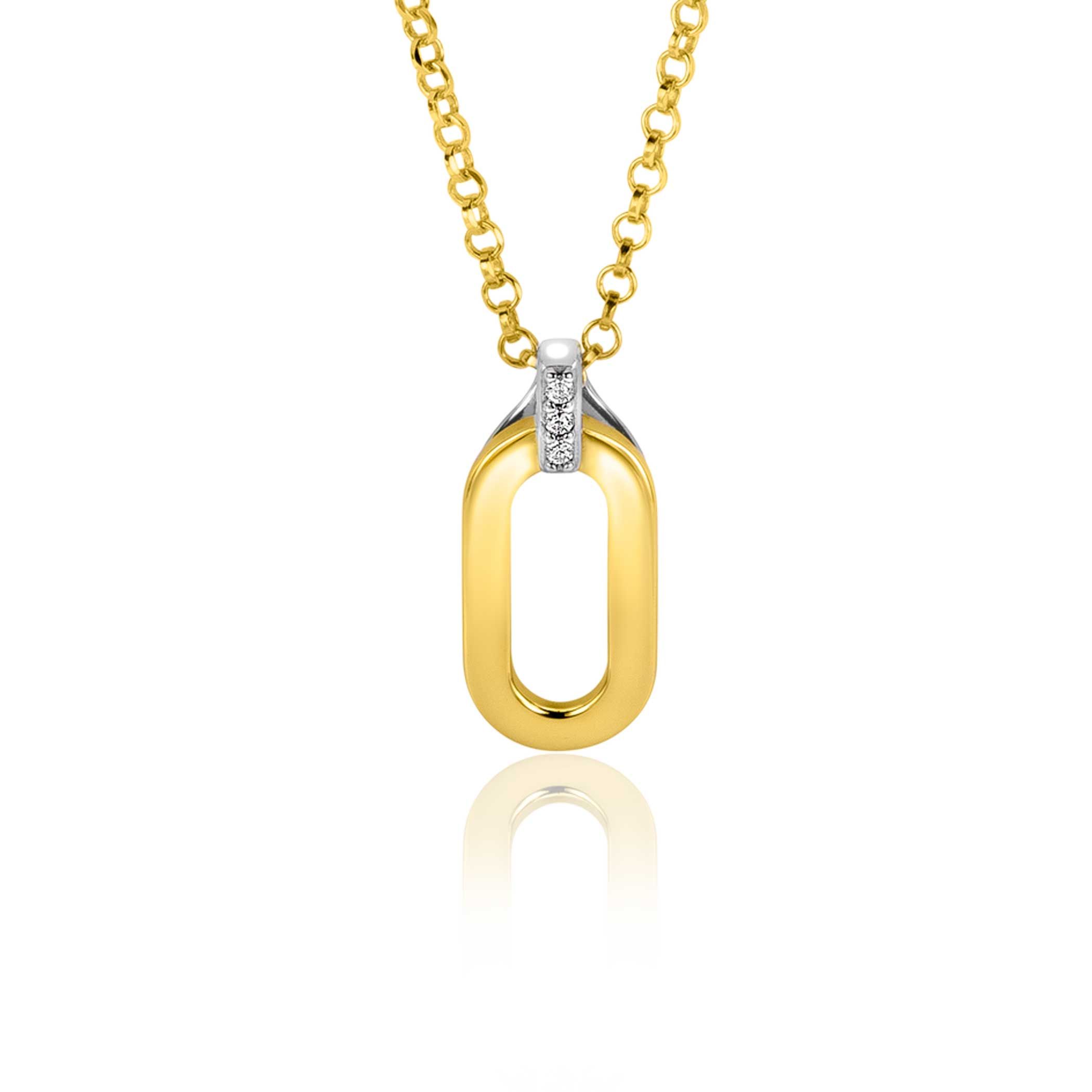 ZINZI zilveren ovale bicolor hanger extra 14K geel verguld witte zirconia's 18mm ZIH2248 (zonder collier)