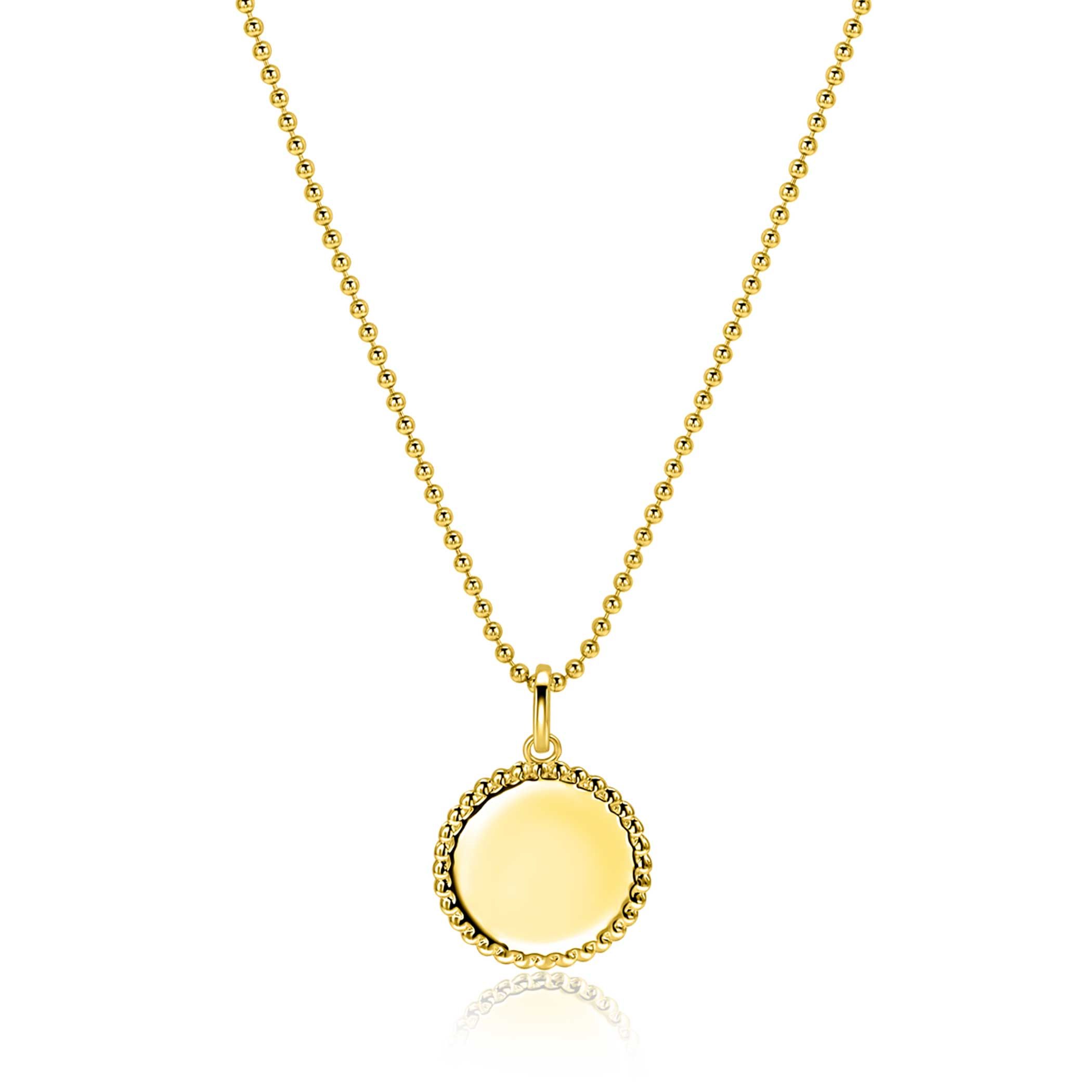 13.5 mm ZINZI gold plated zilveren coin hanger met parelrand voor gravure ZIH2651G (zonder collier)