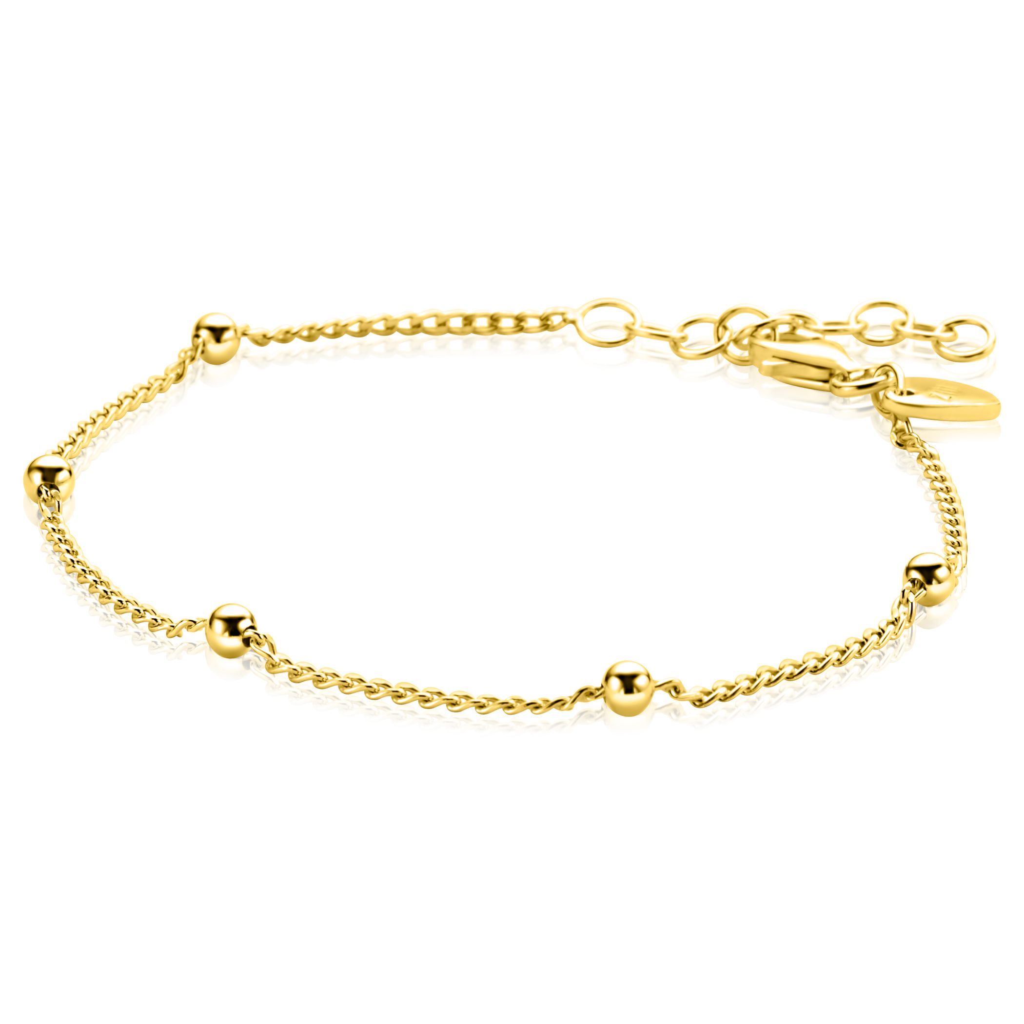 ZINZI gold plated zilveren gourmet schakelarmband met vijf glanzende bolletjes (3mm breed) ZIA2714GA