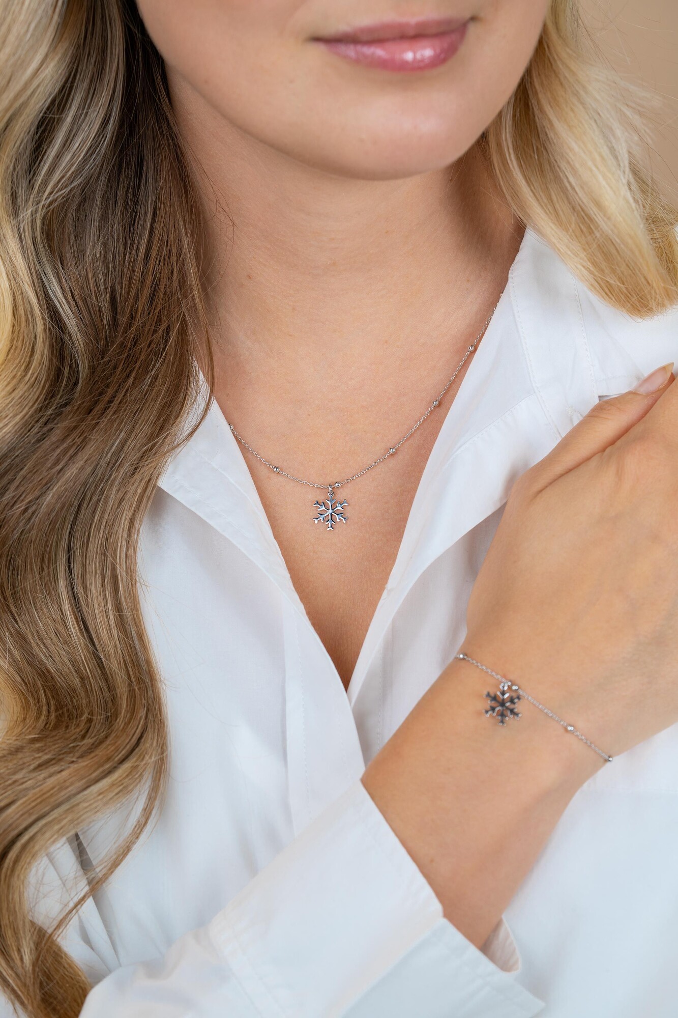 ZINZI zilveren bolletjes ketting 48cm met sneeuwvlok hanger ZIC2777