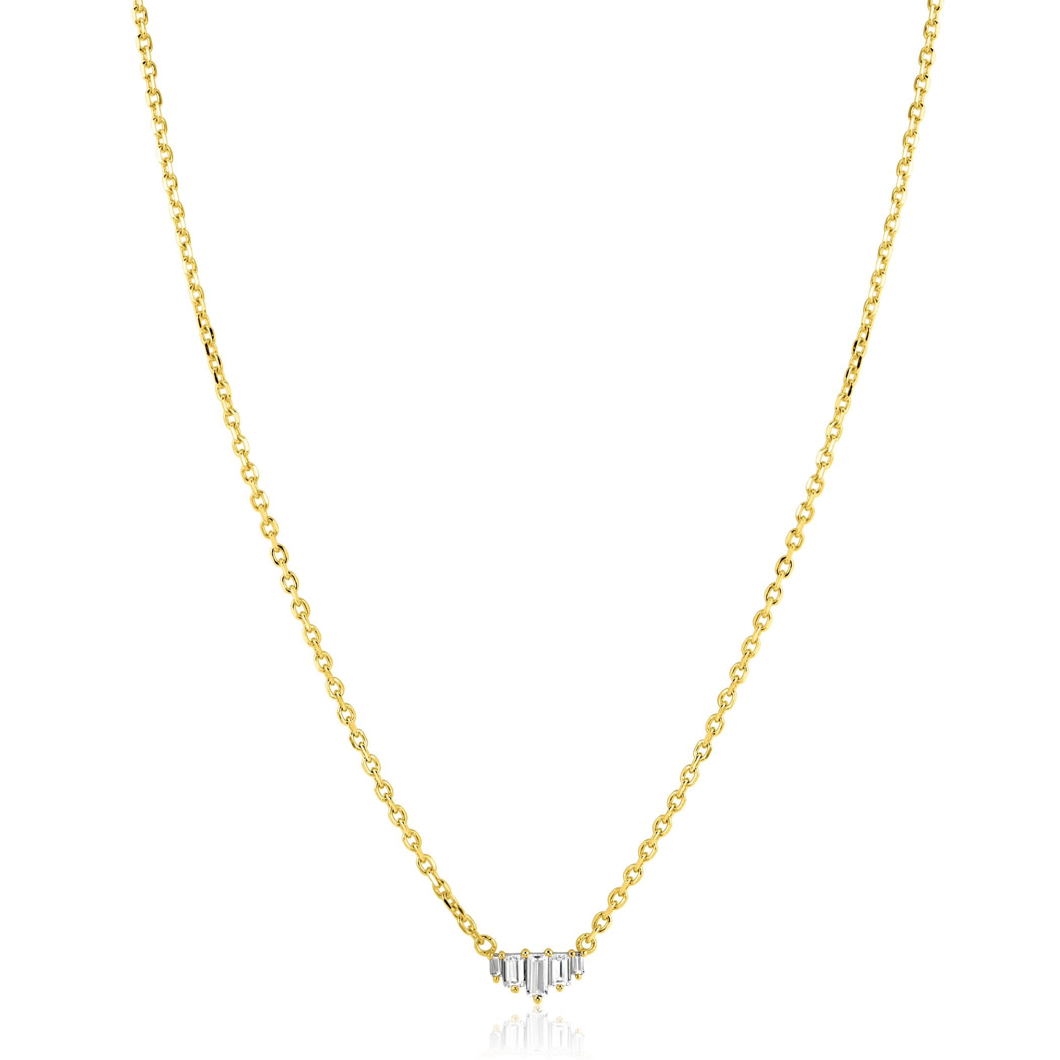 ZINZI gold plated zilveren ketting 42–45cm met piramide vorm, bezet met witte zirkonia’s ZIC2723Y