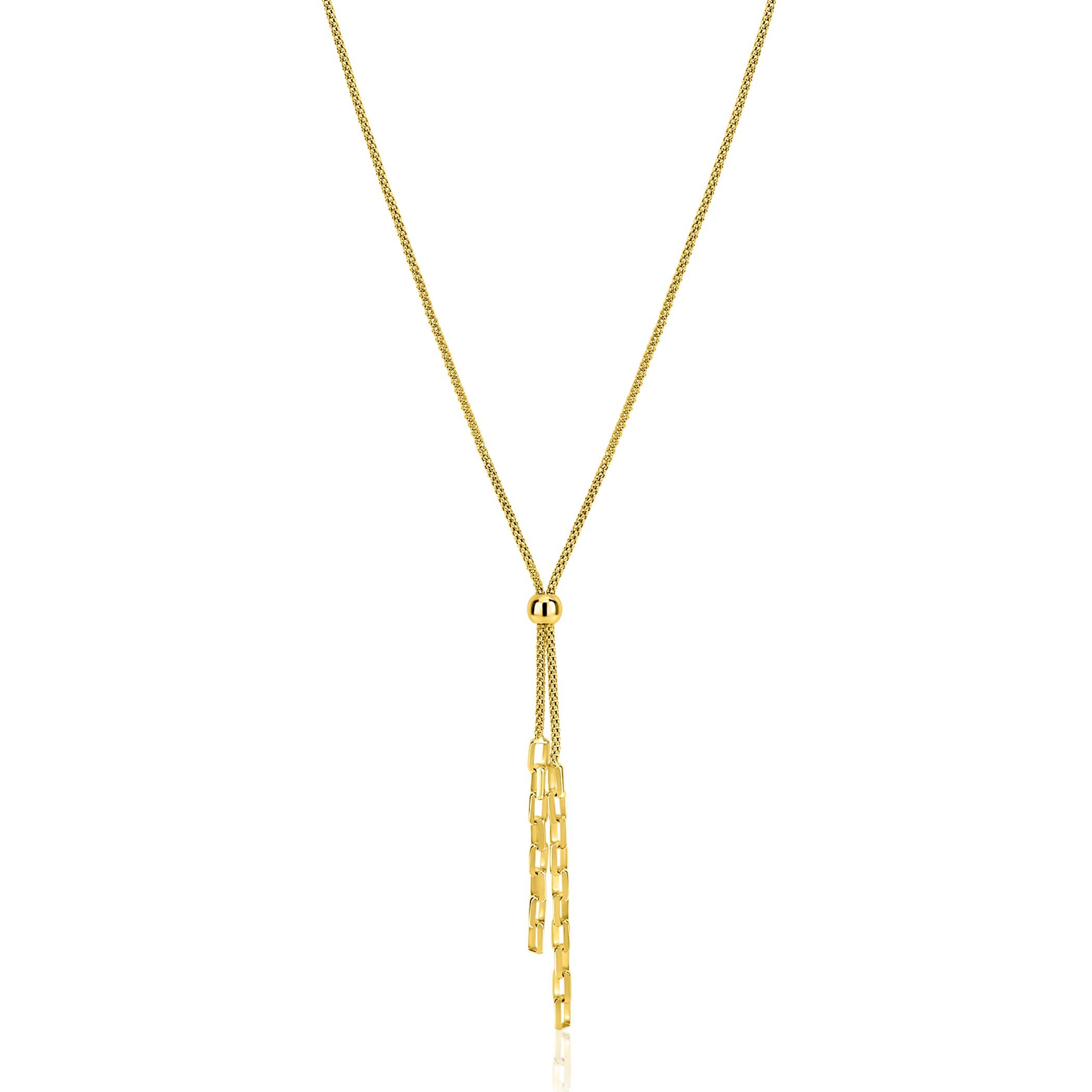 ZINZI gold plated zilveren Y-collier 43–46cm met popcorn schakel en twee bungelende kettinkjes ZIC2710G