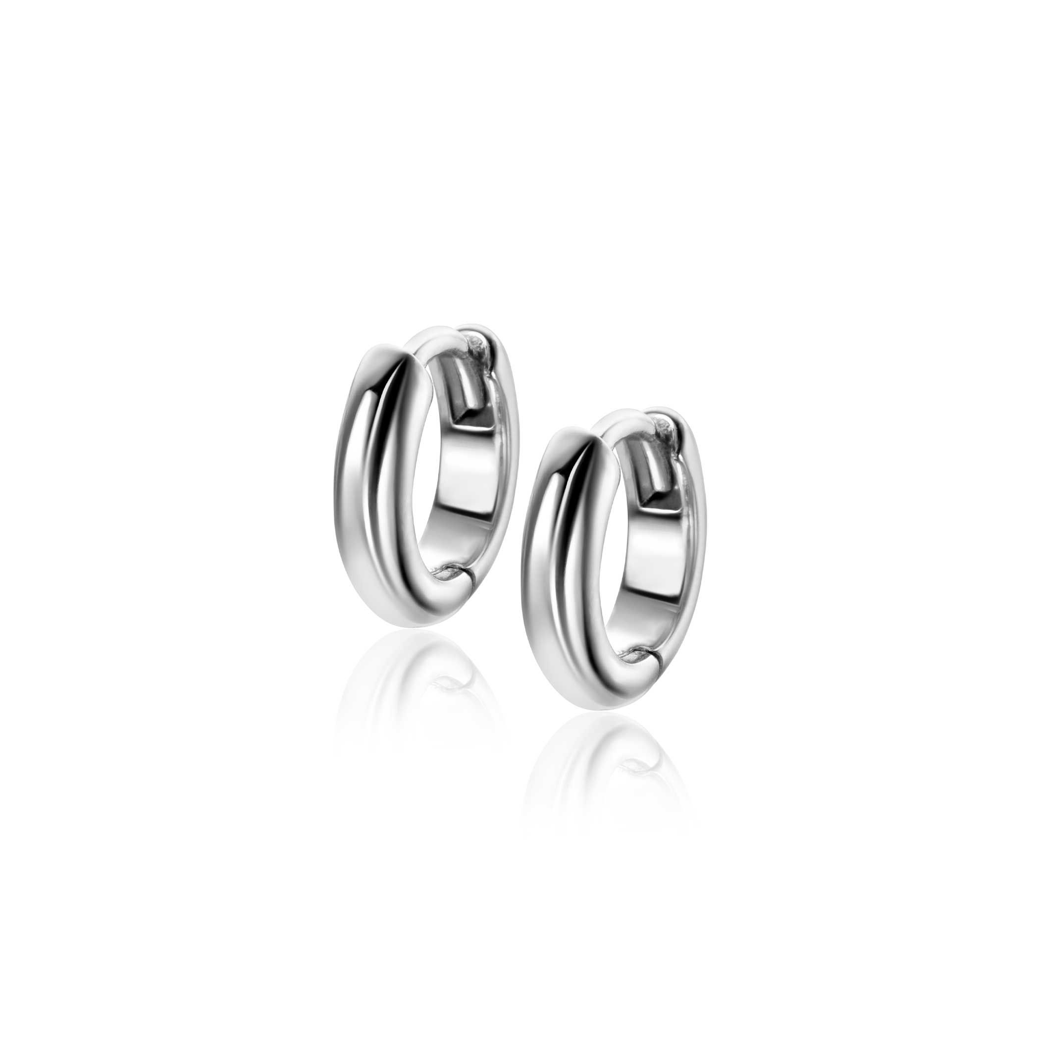 12,5mm ZINZI zilveren gladde oorringen met ronde buis 3mm met luxe klapsluiting ZIO2600