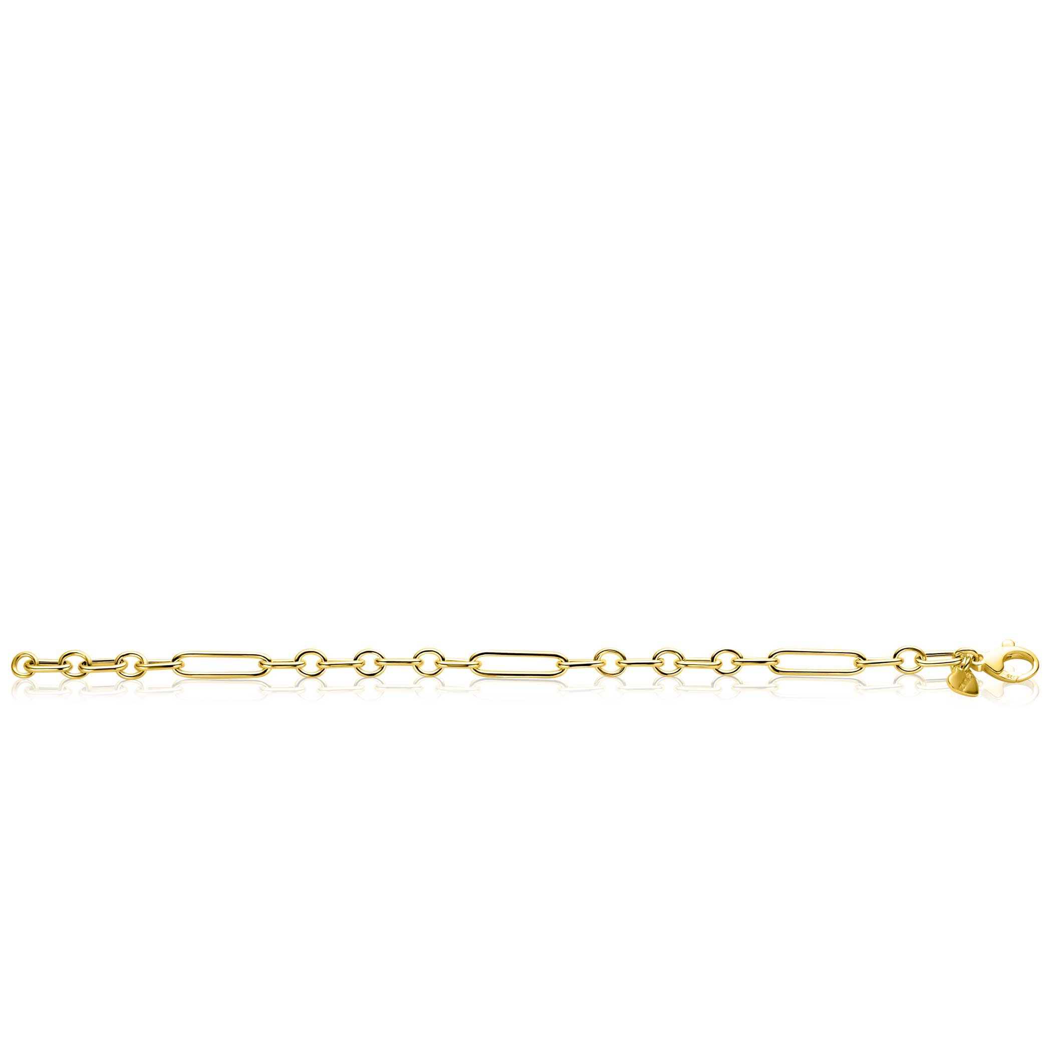 ZINZI gold plated zilveren schakelarmband met opvallende rechthoekige, ovale en ronde schakels 19cm ZIA2784G
