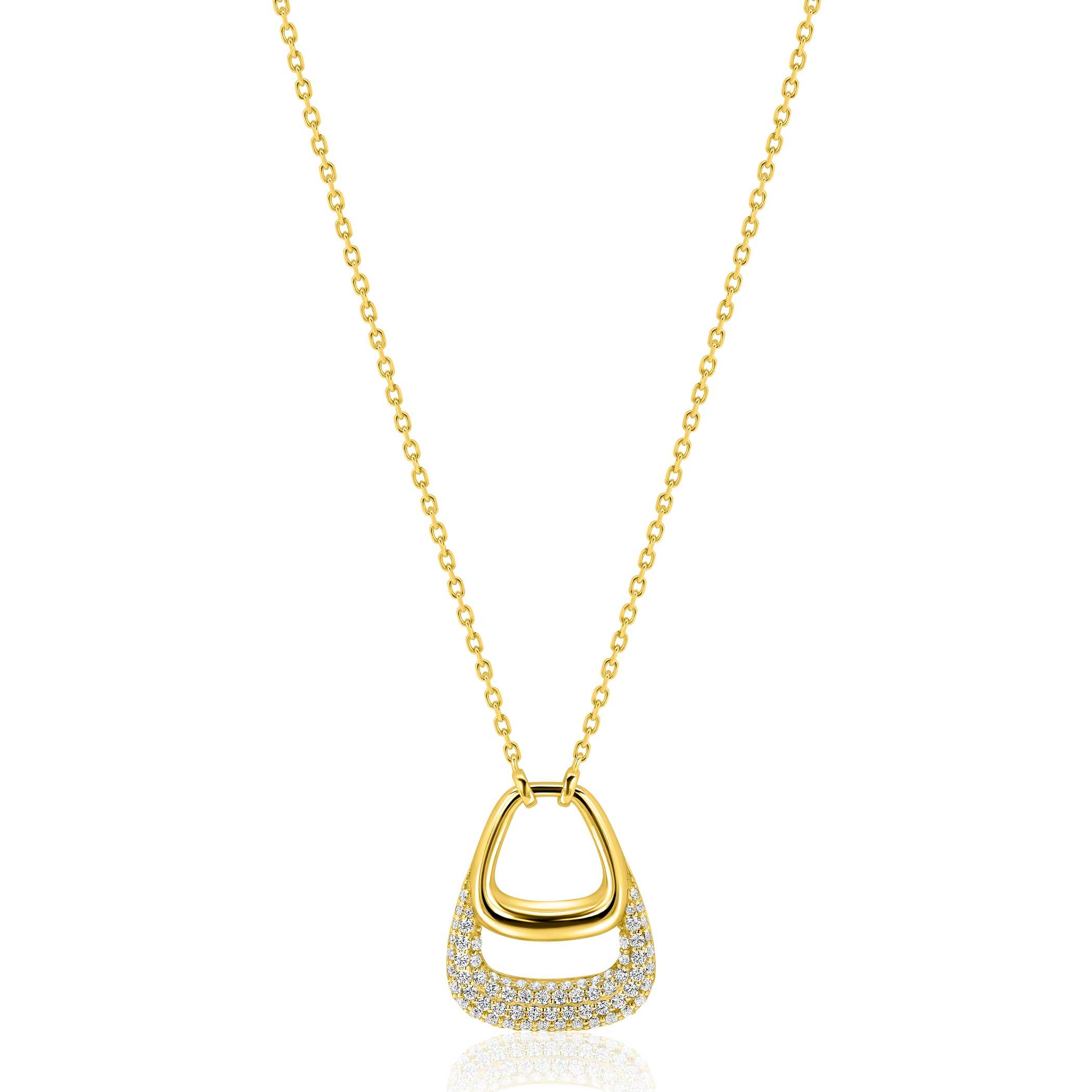 ZINZI goldplated zilveren ketting 45cm met stijlvolle dubbele hanger, bezet met witte zirconia's ZIC2806Y