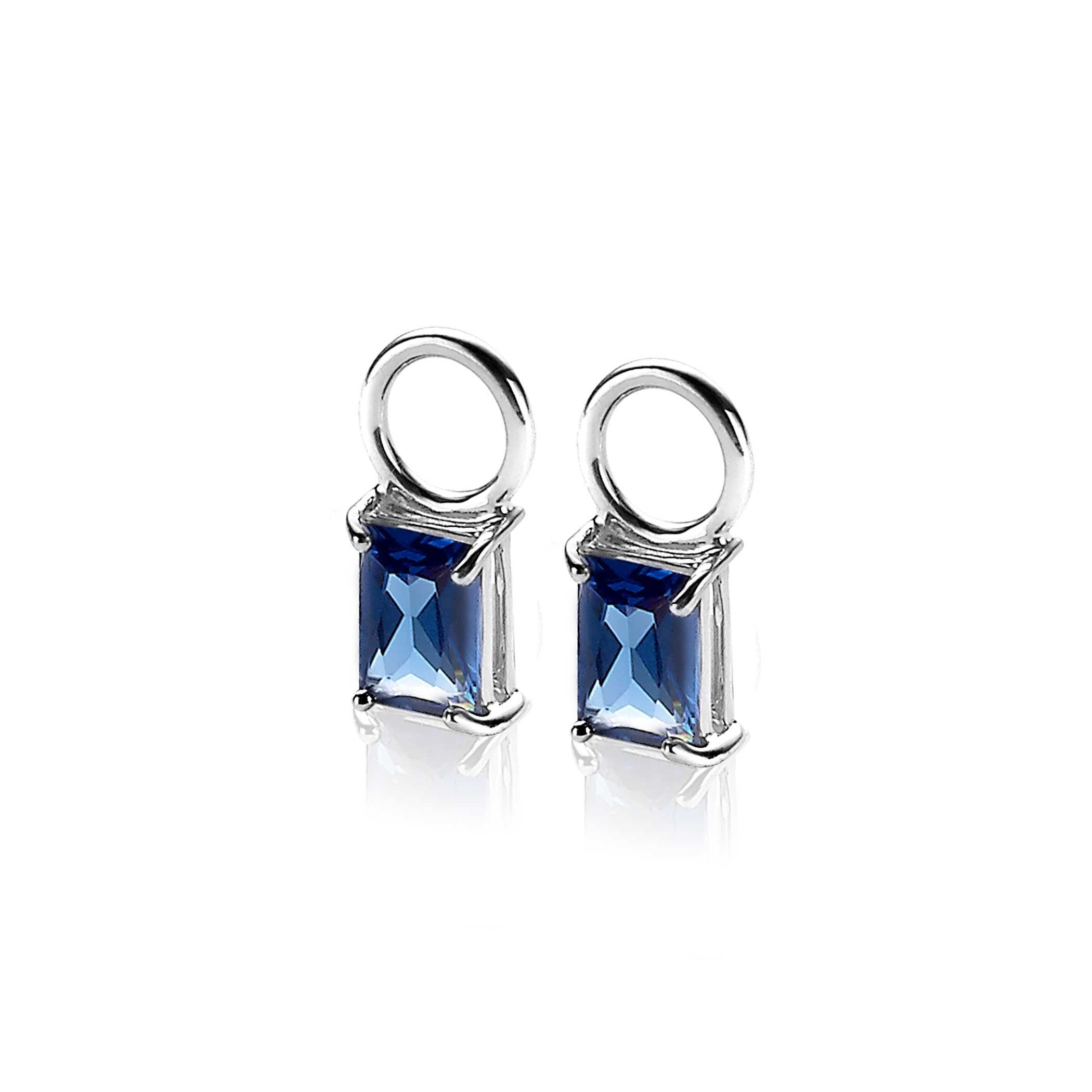 ZINZI zilveren oorbedels 12mm rechthoek donkerblauw ZICH2021DB (zonder oorringen)