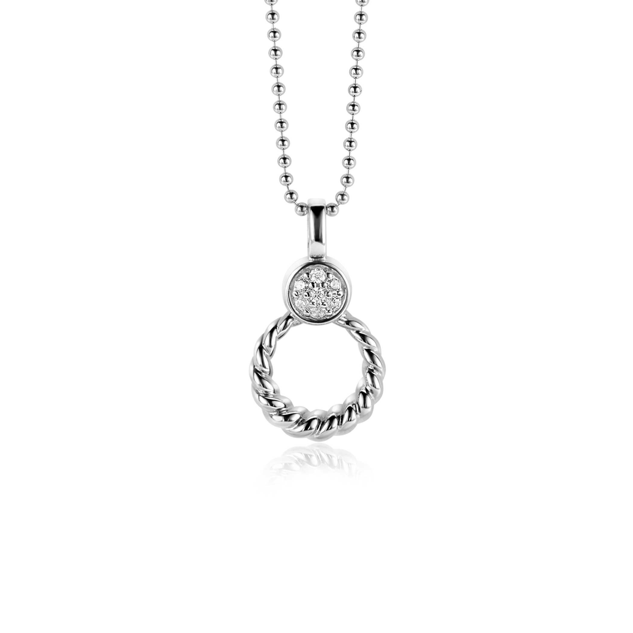 ZINZI zilveren ronde hanger 20mm gedraaid motief, bezet met witte zirconia's ZIH2390 (zonder collier)