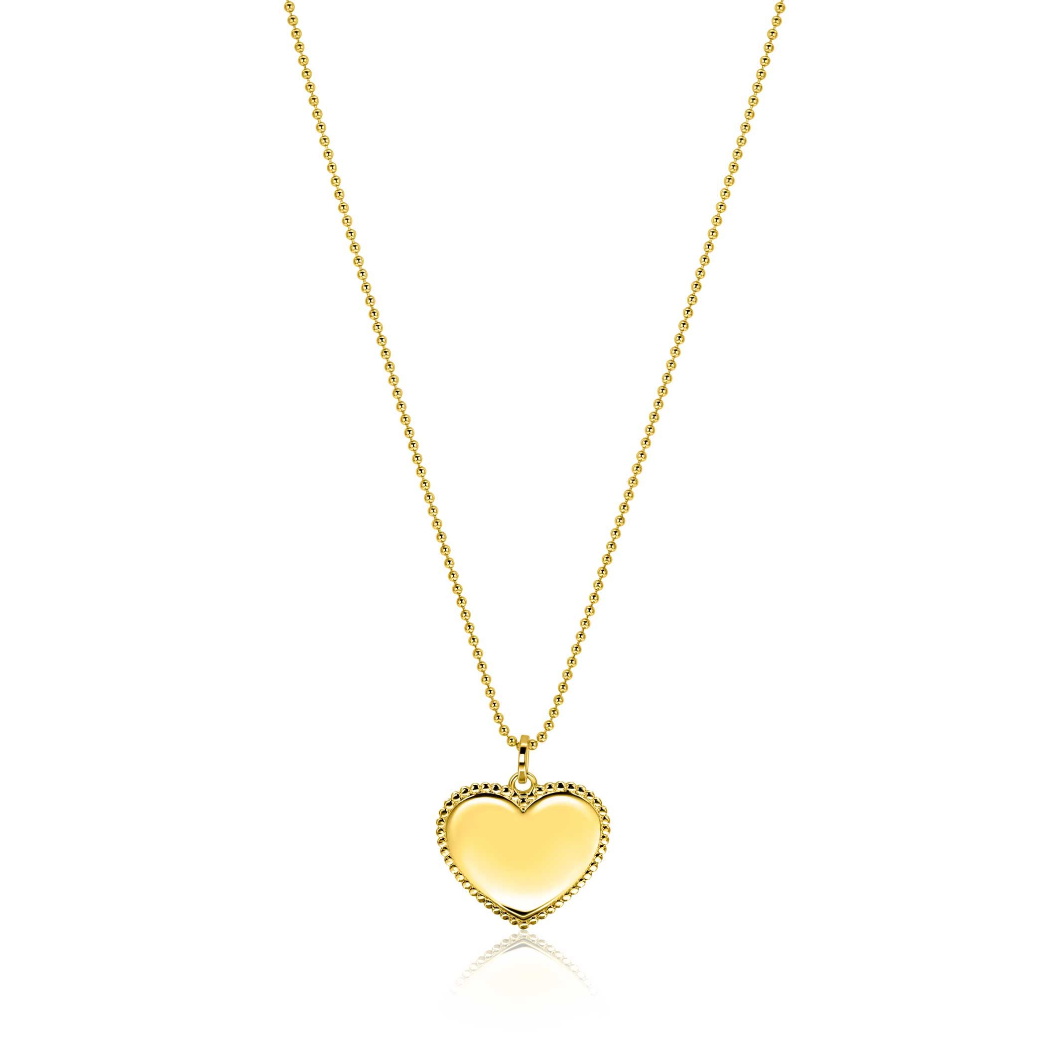 23mm ZINZI gold plated zilveren hanger hart met parelrand voor gravure ZIH2654G (zonder collier)