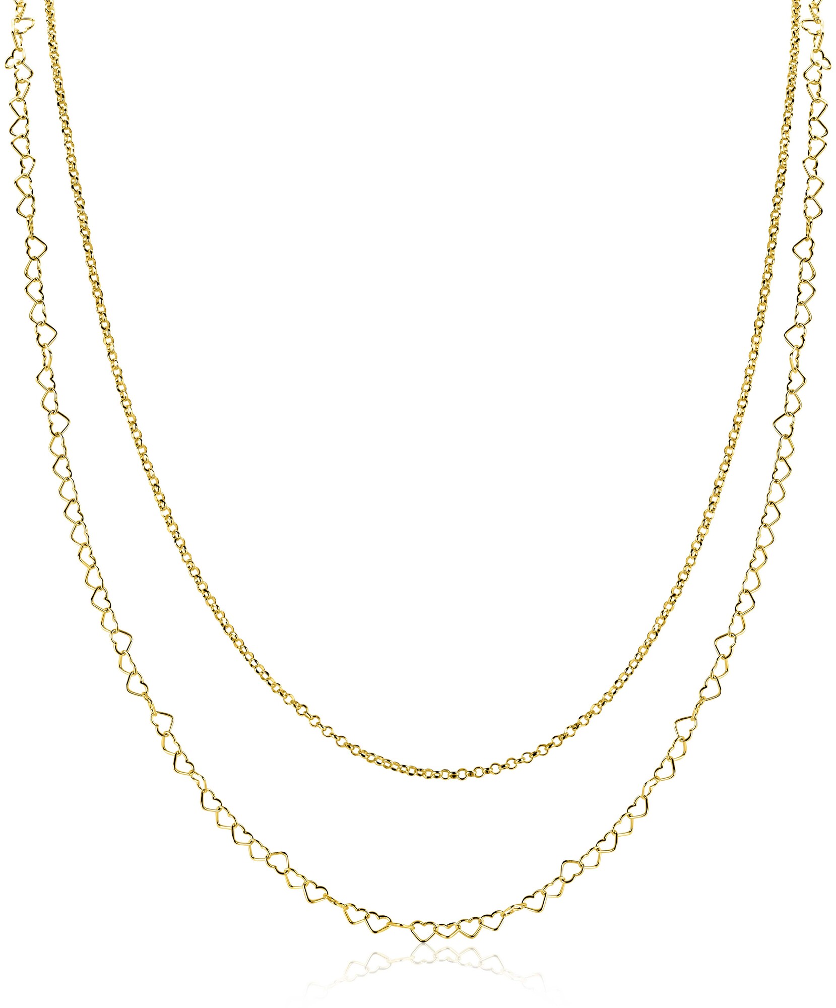 ZINZI goldplated zilveren dubbele schakelketting 40–45cm met fijne hartvormige schakels ZIC2775G