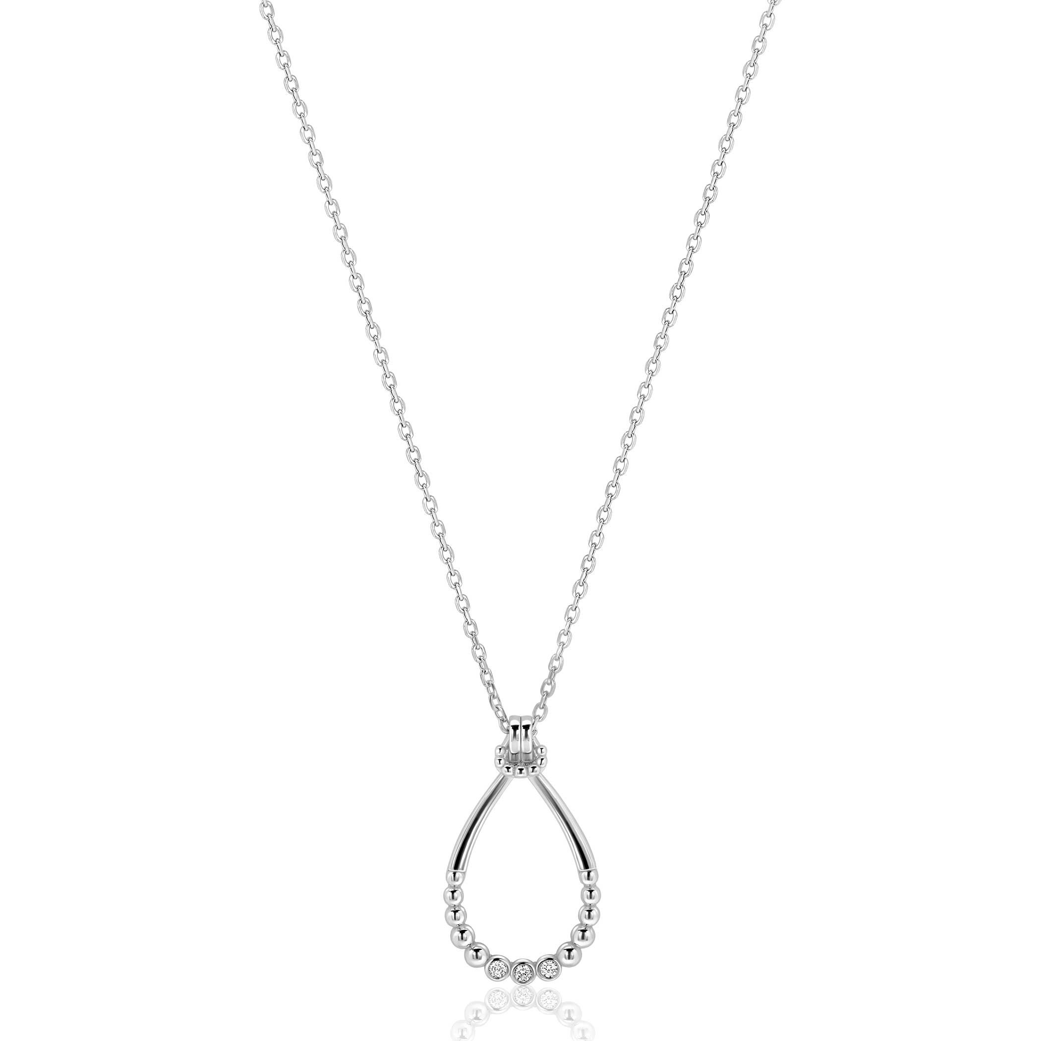 ZINZI zilveren ketting 45cm met open druppelvormige hanger, met bolletjes en drie witte zirkonia’s ZIC2839