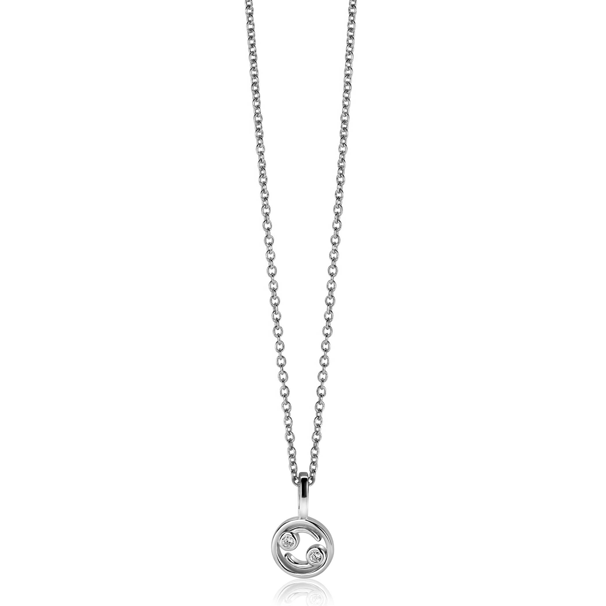 9mm ZINZI zilveren Kreeft sterrenbeeldhanger bezet met witte zirconia ZIH-KRE (zonder collier)