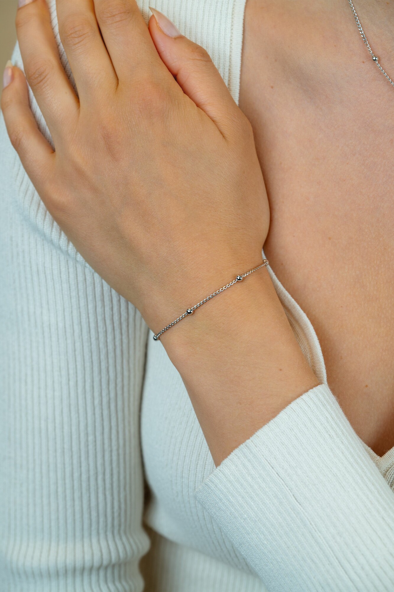 ZINZI zilveren gourmet schakelarmband met vijf glanzende bolletjes (3mm breed) ZIA2714A