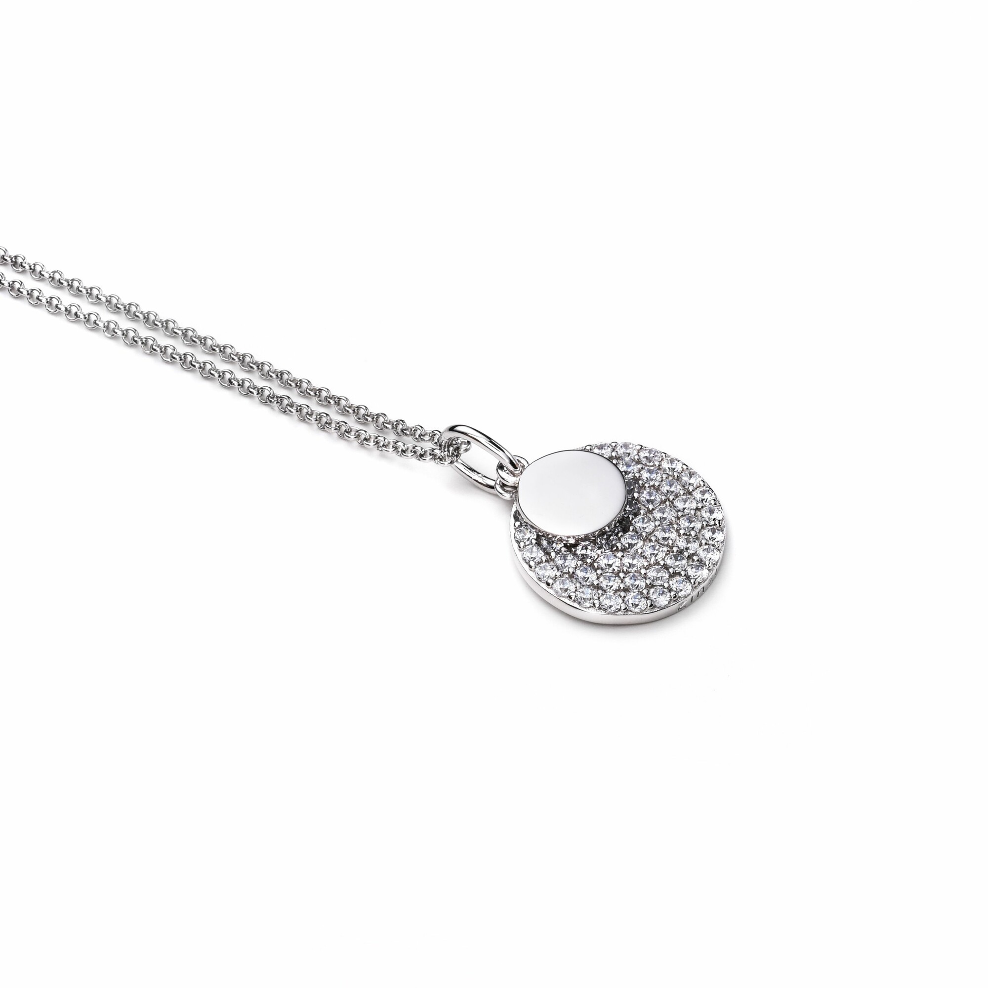 ZINZI zilveren ketting 45cm met hanger 17mm rond wit ZIC1572