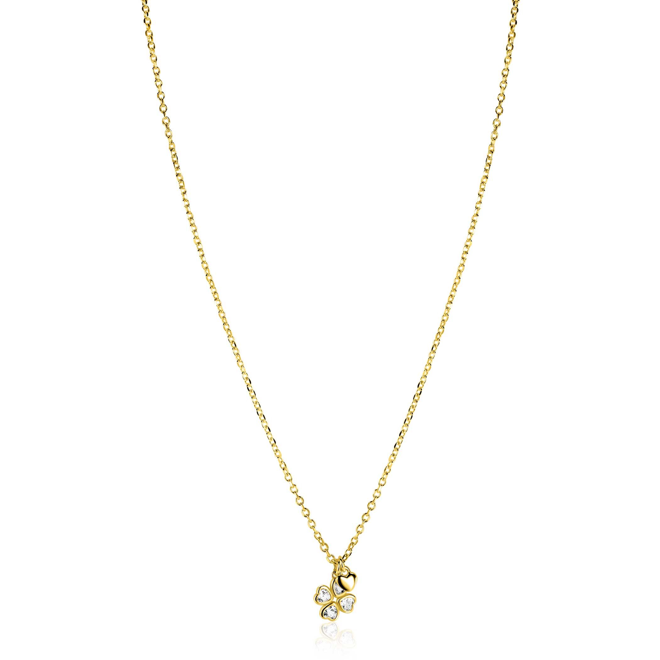ZINZI goldplated zilveren ketting 45cm met klavertje vier en hartje hanger ZIC2783Y