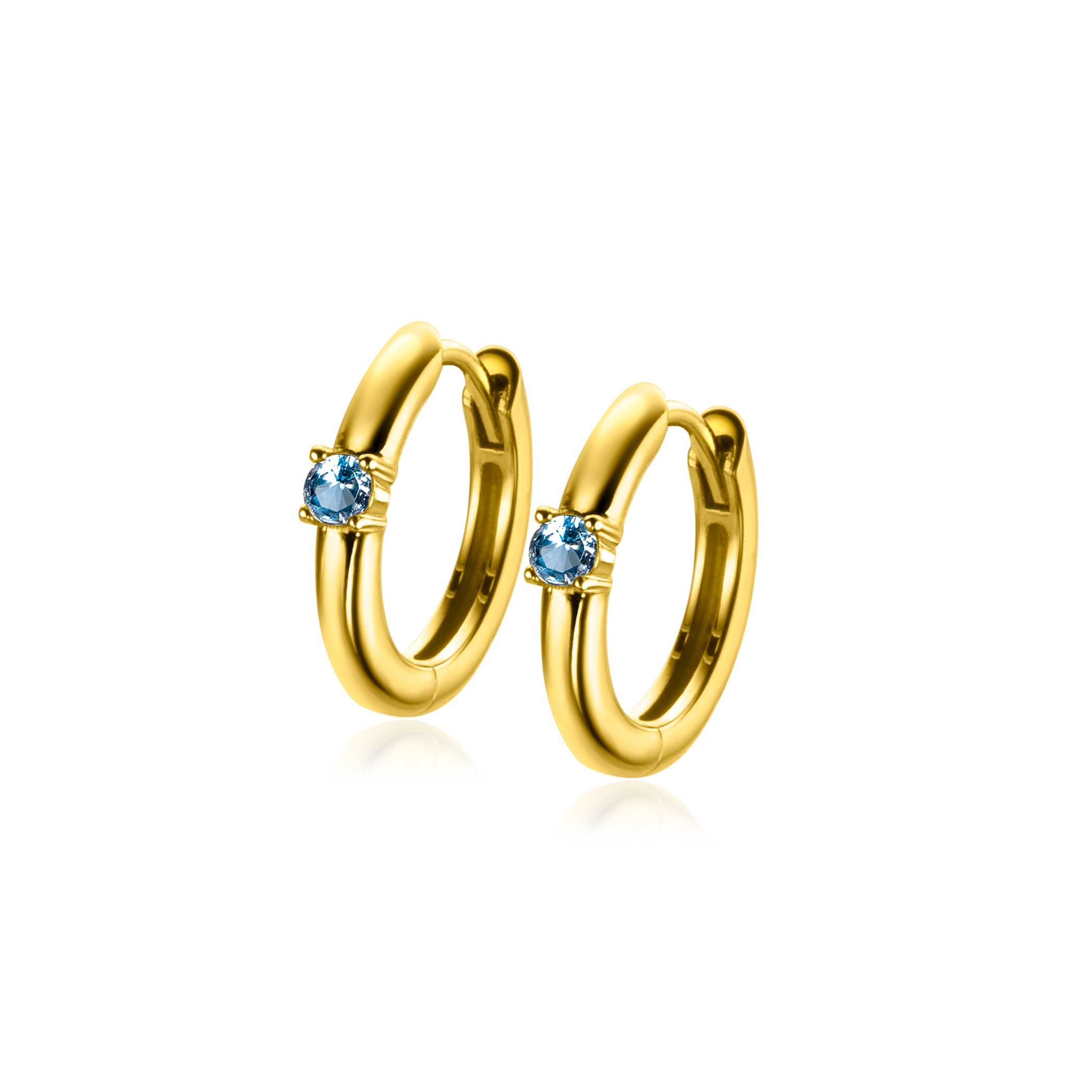 DECEMBER oorringen 13mm gold plated met geboortesteen blauw topaas zirconia
