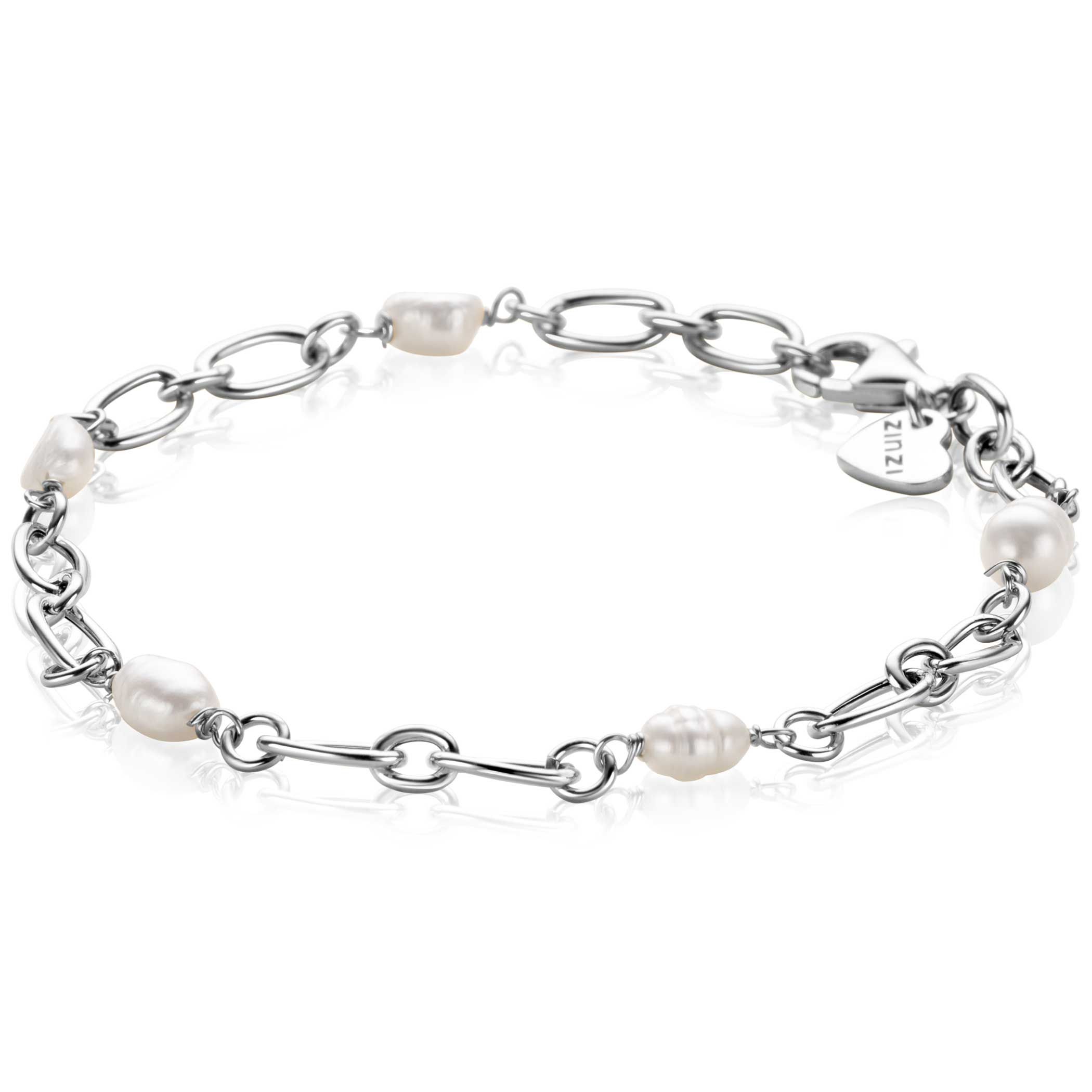 ZINZI zilveren schakel armband met natuurlijk gevormde zoetwaterparels 19cm ZIA-BF112