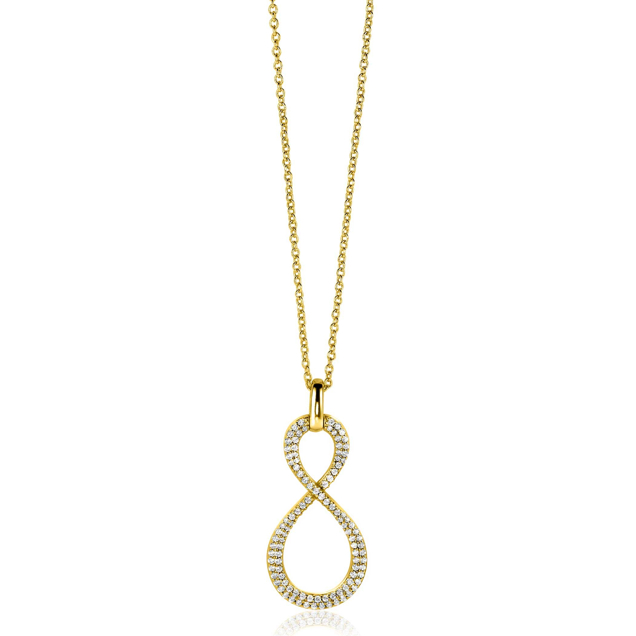 35mm ZINZI gold plated zilveren hanger Infinity bezet met witte zirconia's ZIH2570Y (zonder collier)