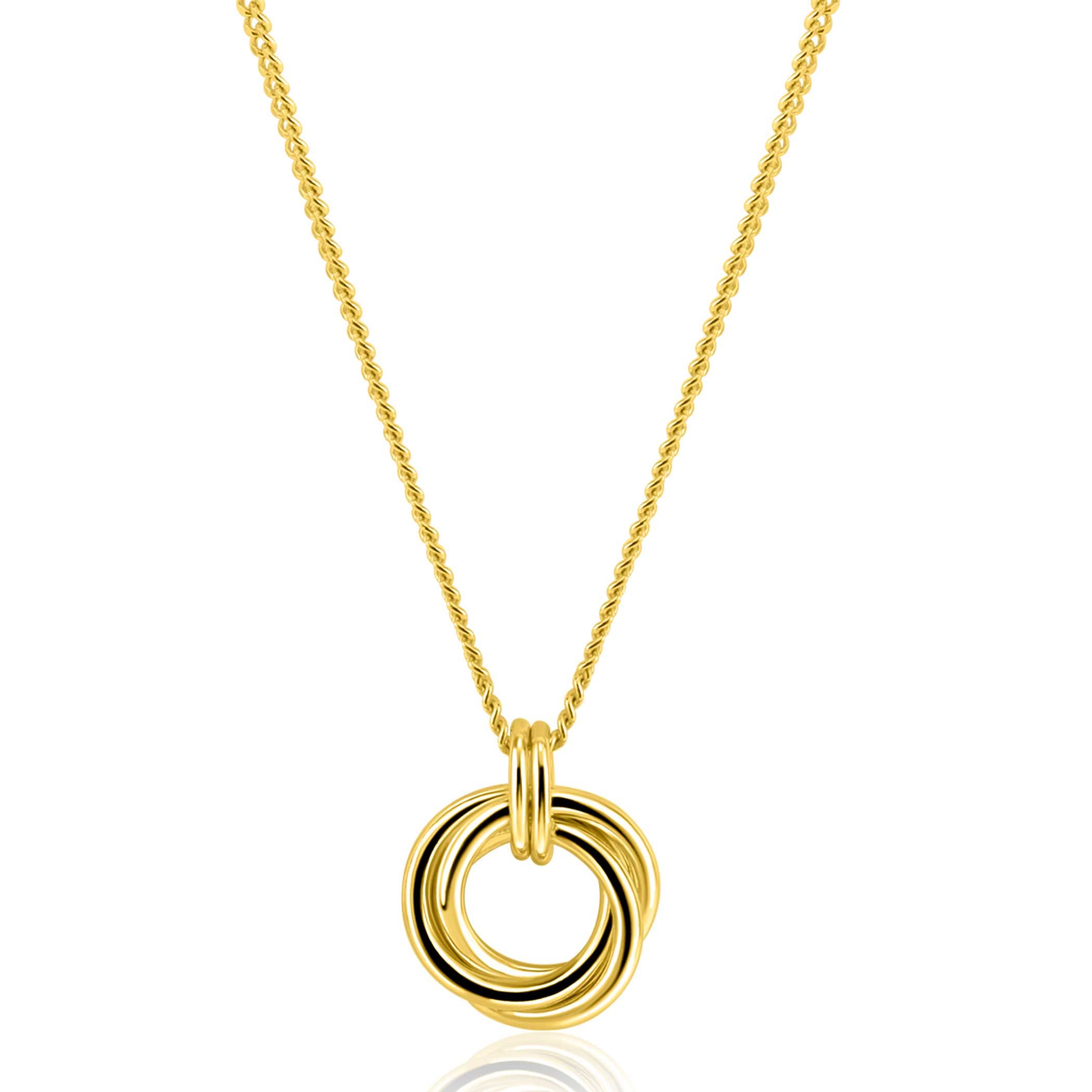 ZINZI gold plated zilveren collier 45cm met hanger van verbonden ringen (knoop-stijl) ZIC2797