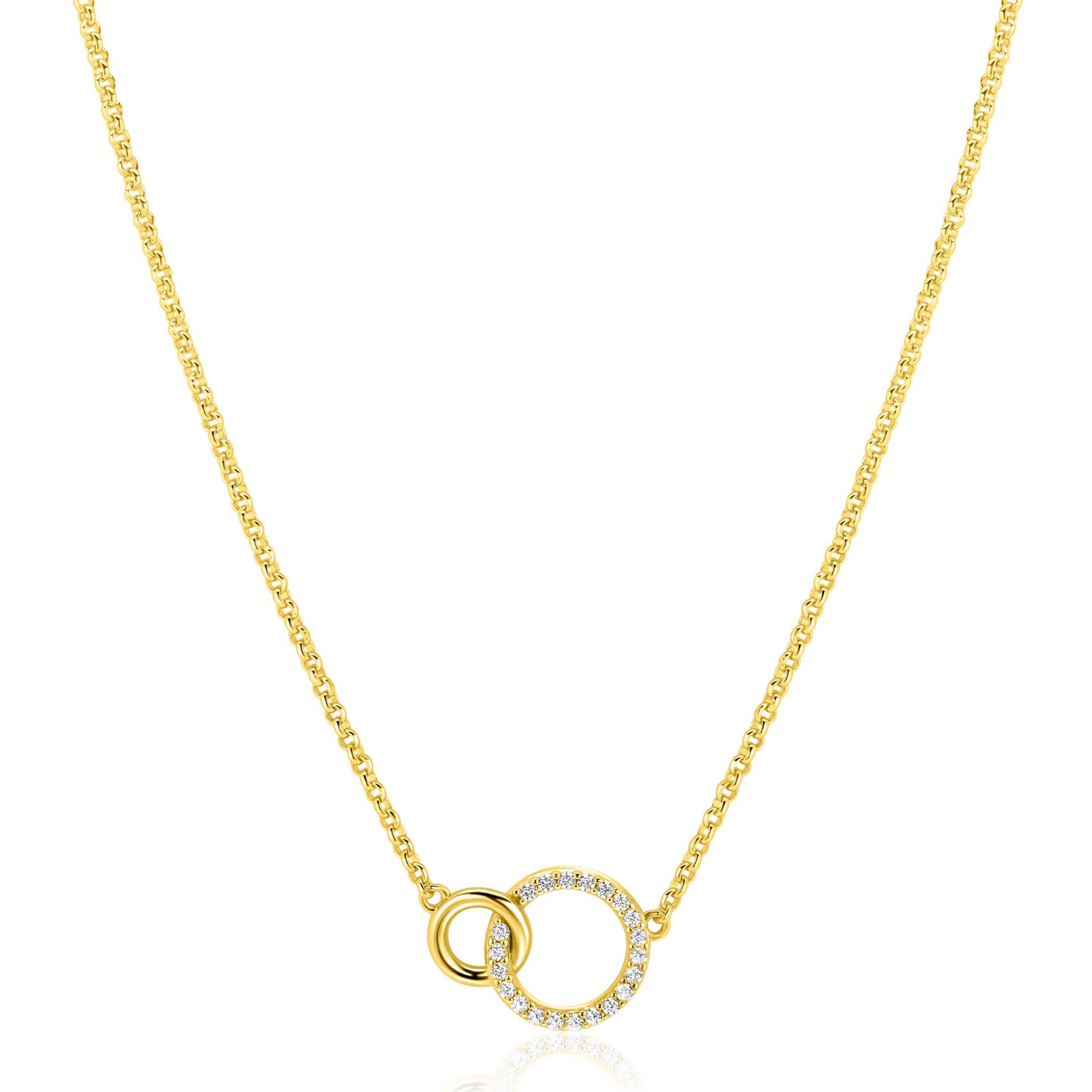 ZINZI goldplated zilveren ketting met twee verbonden ronde schakels witte zirconia's ZIC1782Y