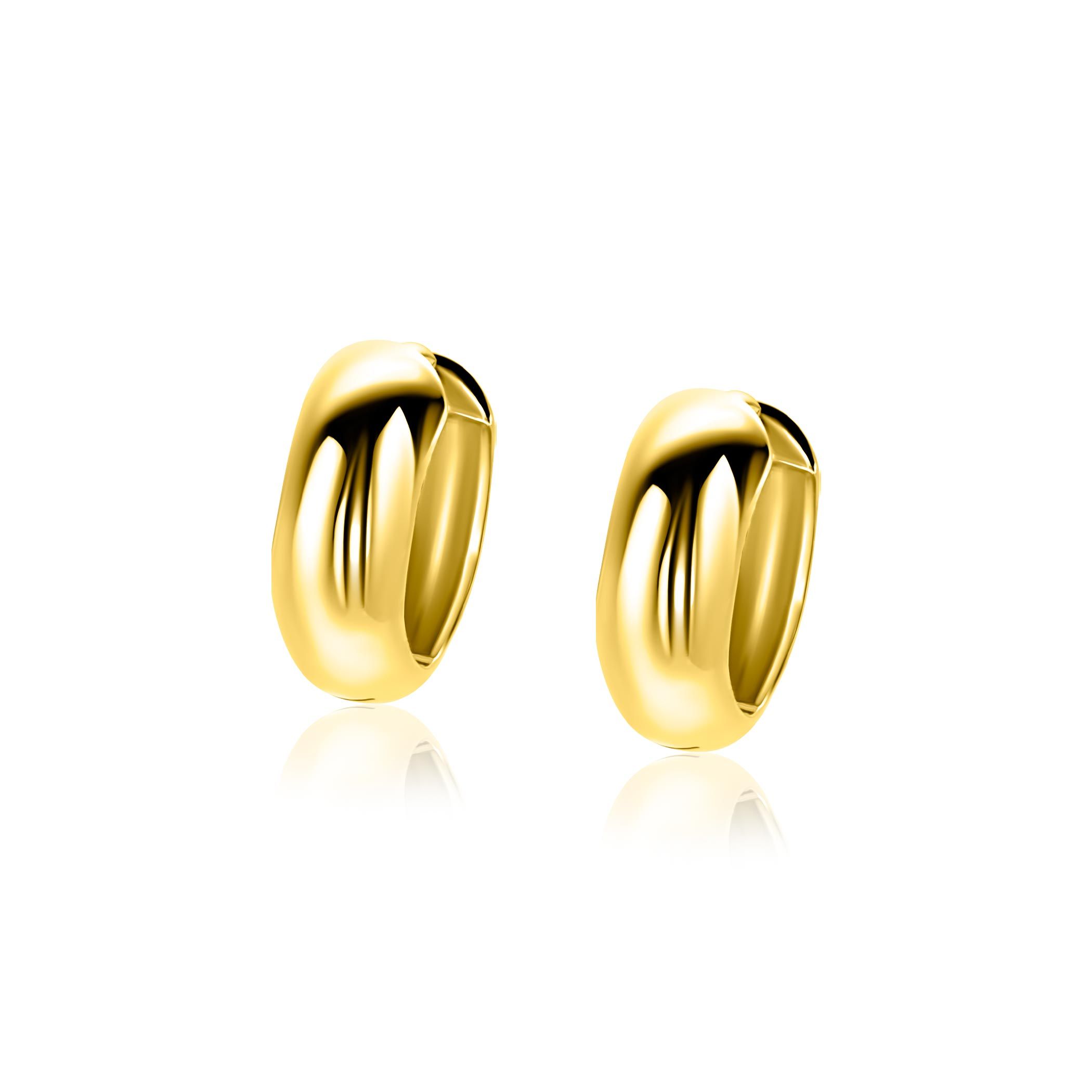 13,5mm ZINZI goldplated zilveren gladde oorringen met brede ronde buis 5mm met luxe klapsluiting ZIO2791G