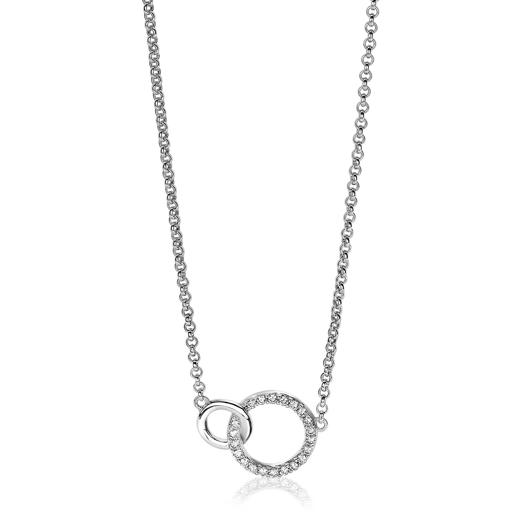 ZINZI zilveren ketting 2 open rondjes verbonden wit ZIC1782
