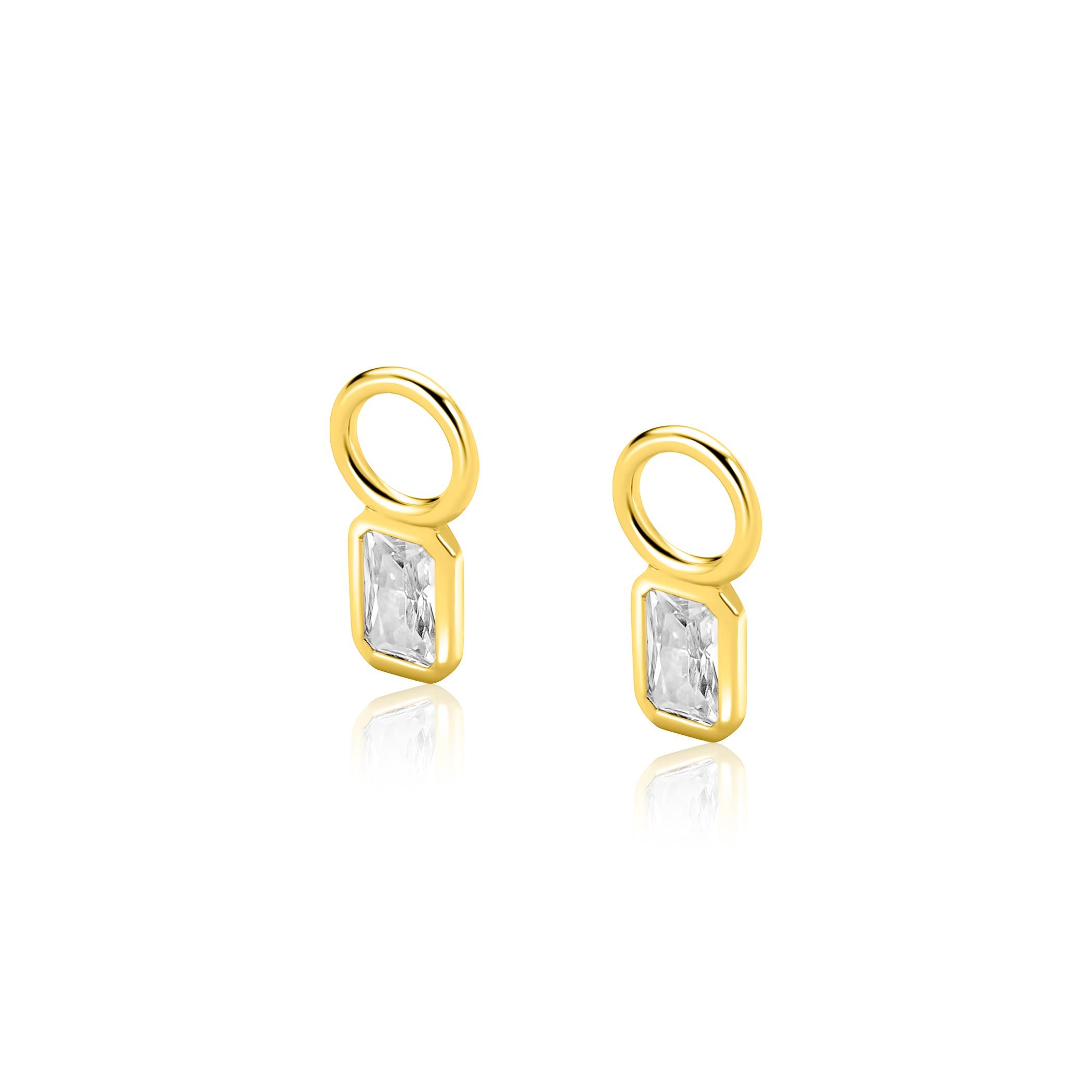 6mm ZINZI goldplated zilveren oorbedels met baguette-geslepen zirkonia in achthoekige zetting ZICH2826 (zonder oorringen)