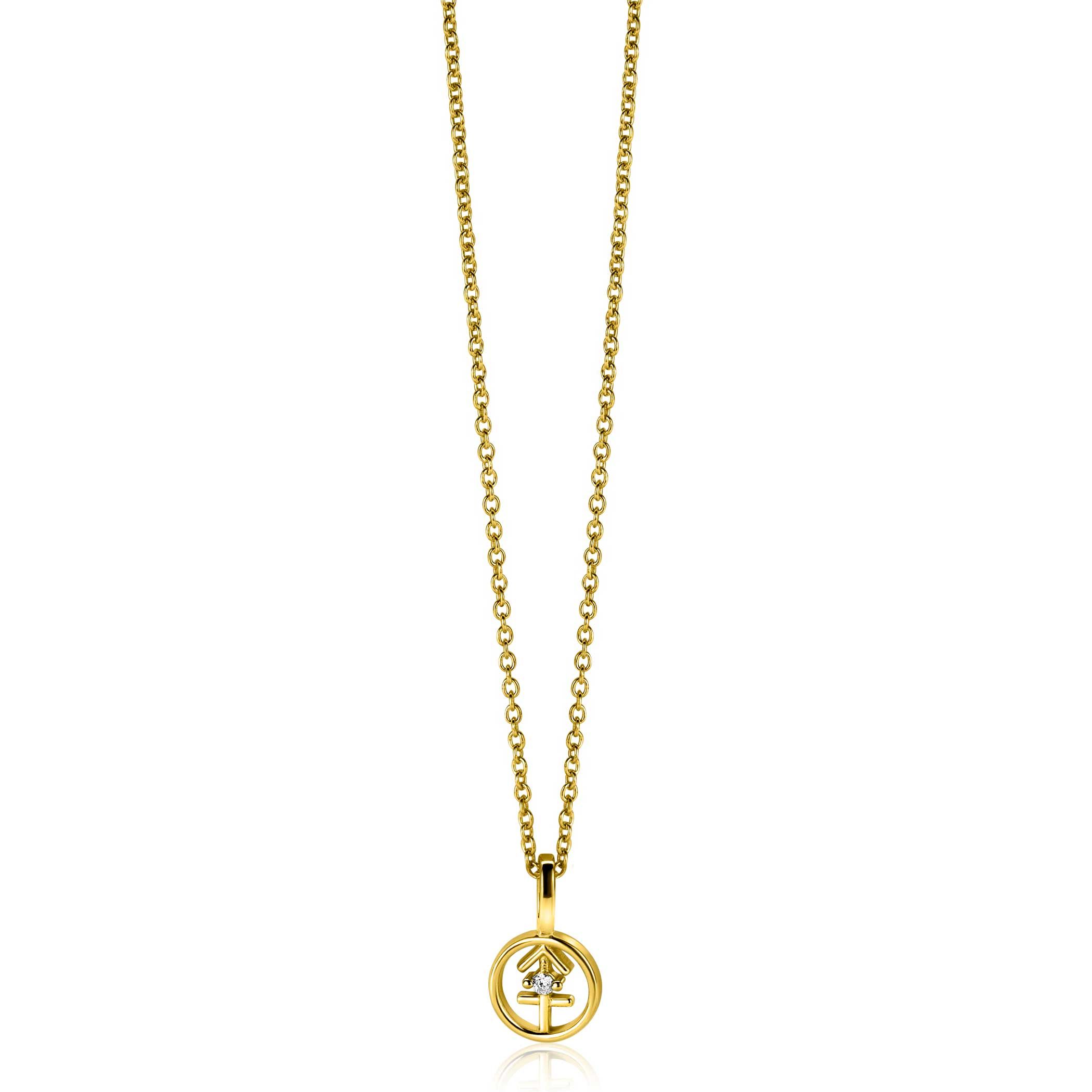 9mm ZINZI gold plated zilveren Boogschutter sterrenbeeldhanger bezet met witte zirconia ZIHY-BOO (zonder collier)