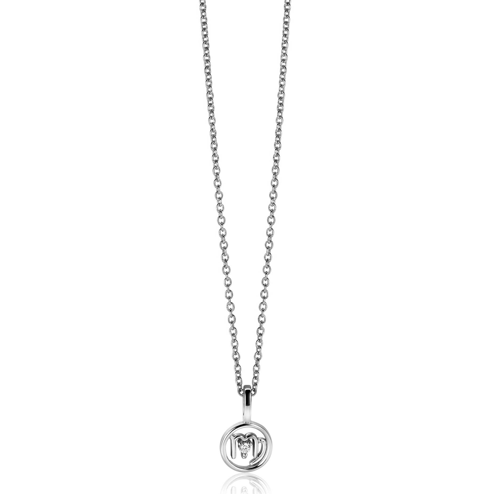 9mm ZINZI zilveren Maagd sterrenbeeldhanger bezet met witte zirconia ZIH-MAA (zonder collier)