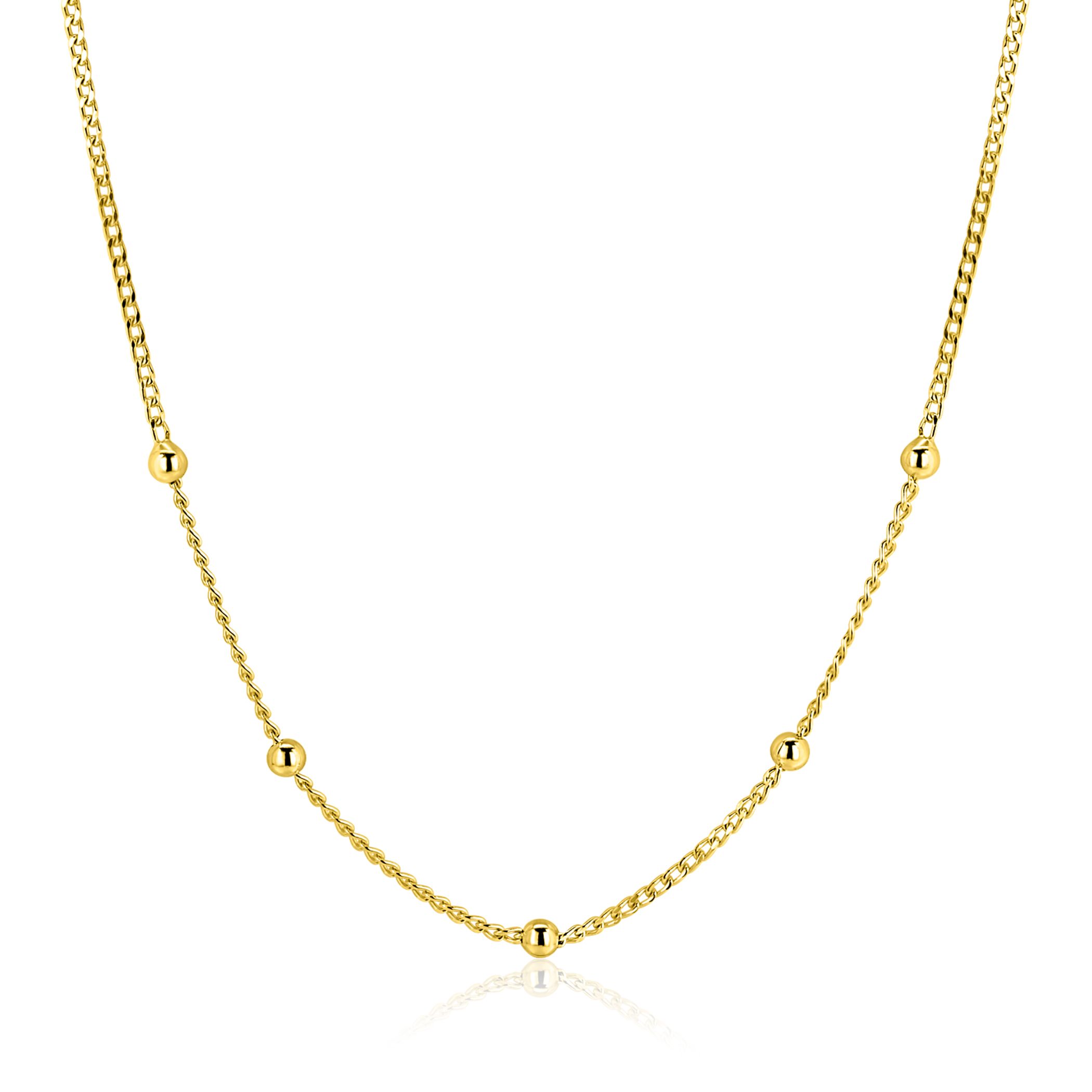 ZINZI gold plated zilveren gourmet ketting met vijf bolletjes 42–45cm ZIC2714G