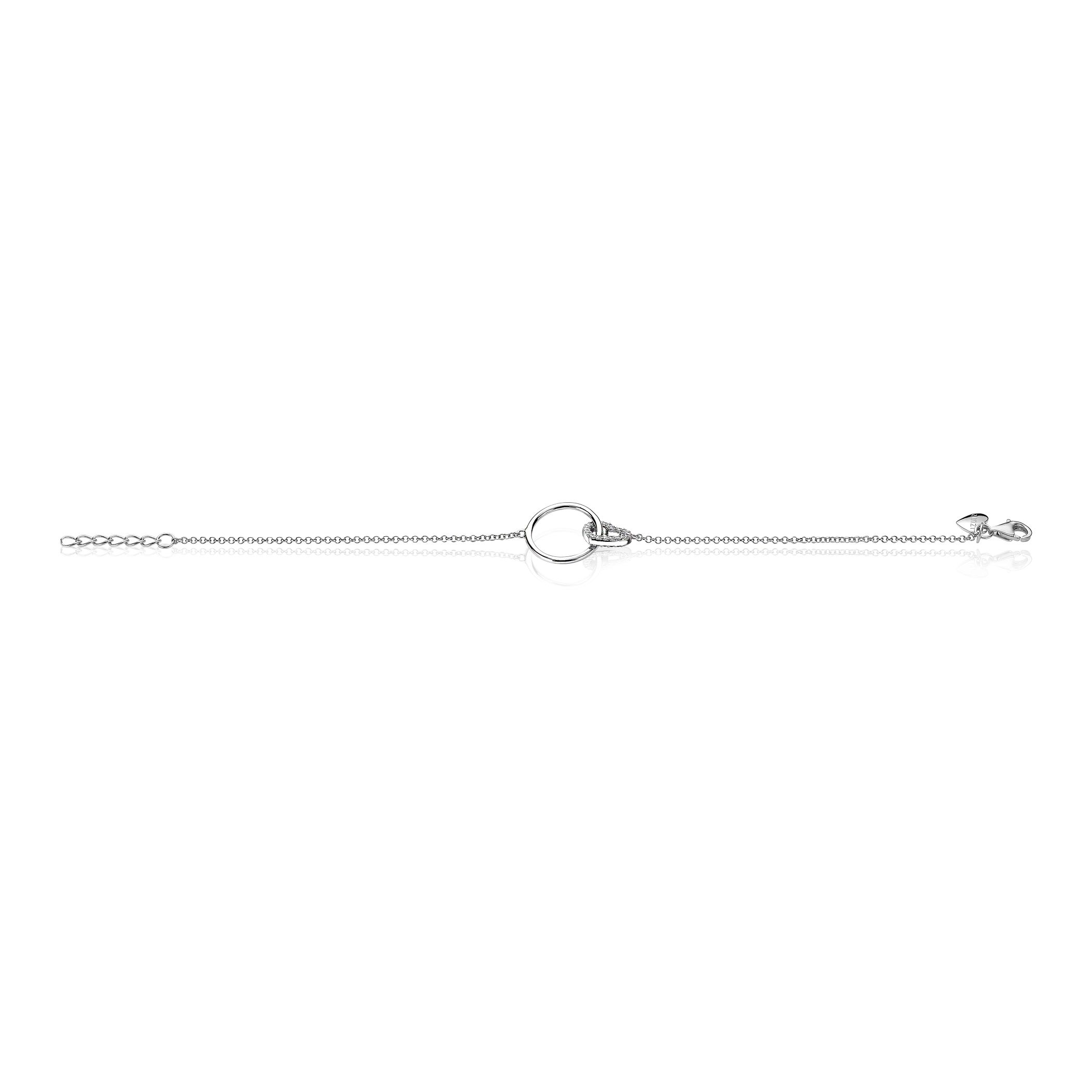 ZINZI zilveren armband open rond en hart in elkaar wit ZIA1483