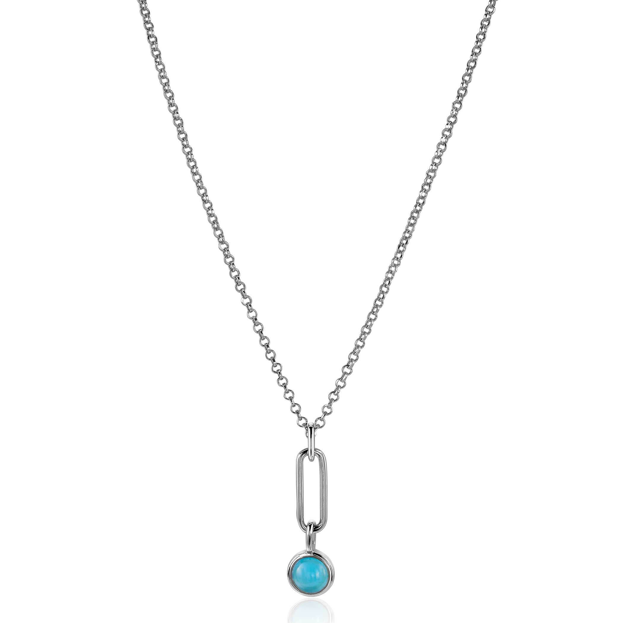 ZINZI zilveren hanger paperclip schakel 26mm rond turquoise blauw ZIH2173 (zonder collier)
