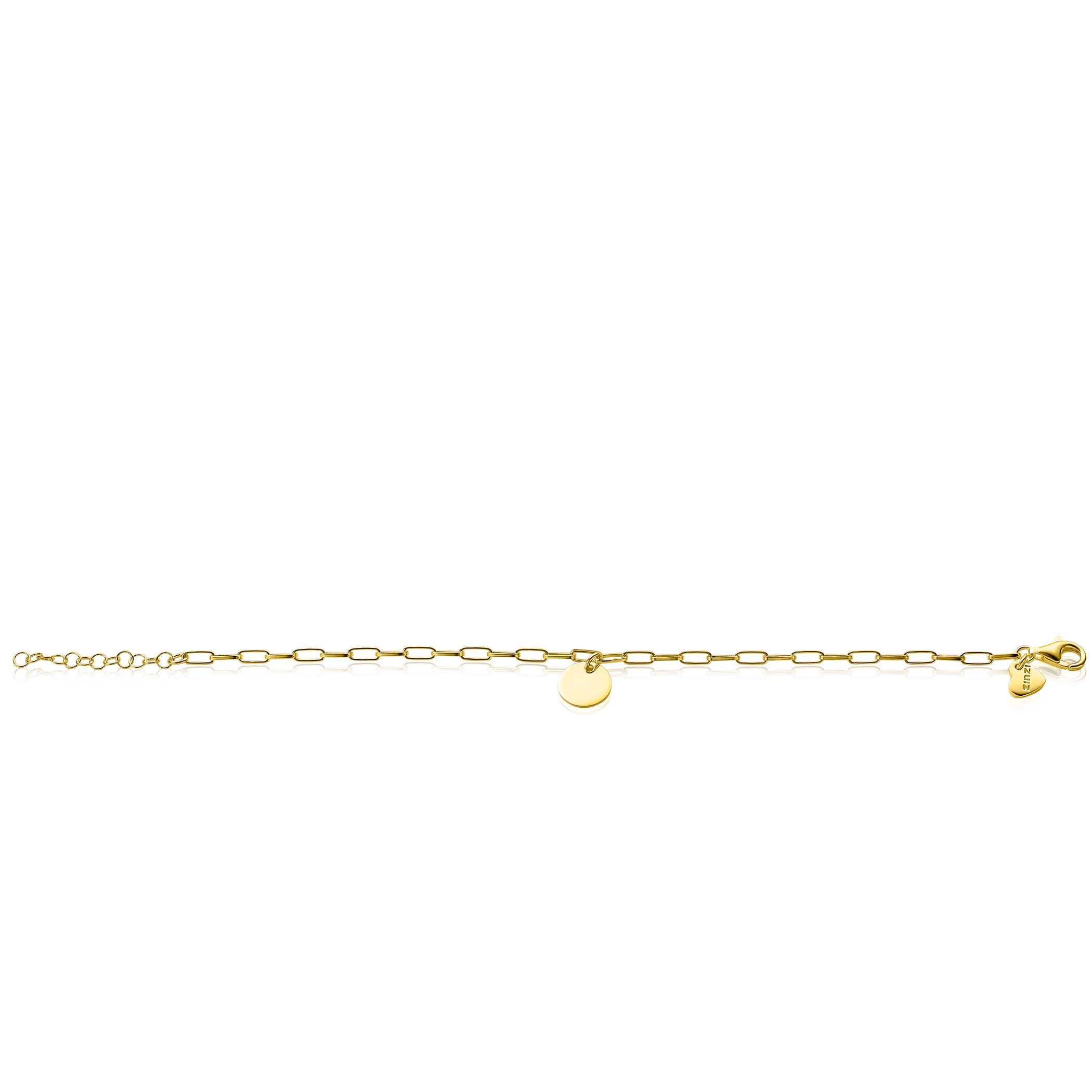 ZINZI zilveren armband 14K geel verguld paperclip schakel rond plaatje ZIA2166G