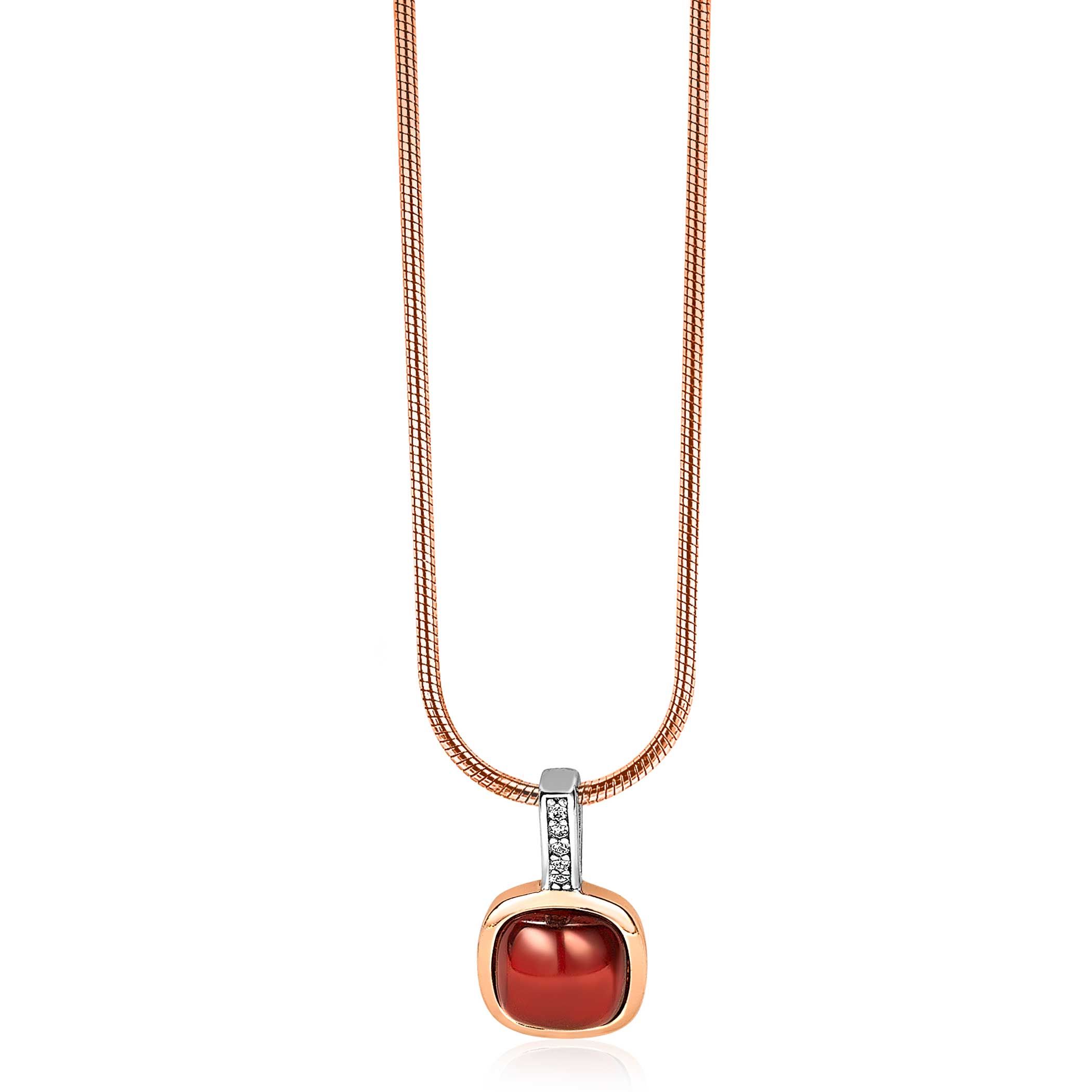 ZINZI zilveren hanger rosé verguld vierkant rood wit ZIH1717 (zonder collier)