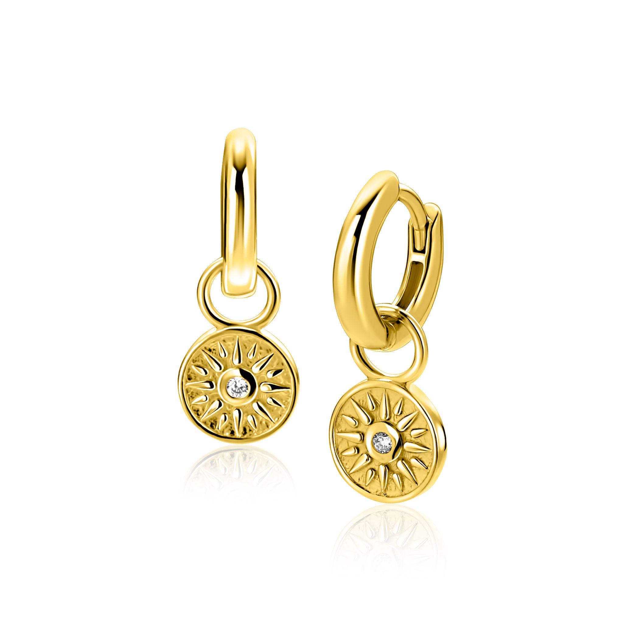 8mm ZINZI gold plated zilveren oorbedels zon ZICH2741 (zonder oorringen)