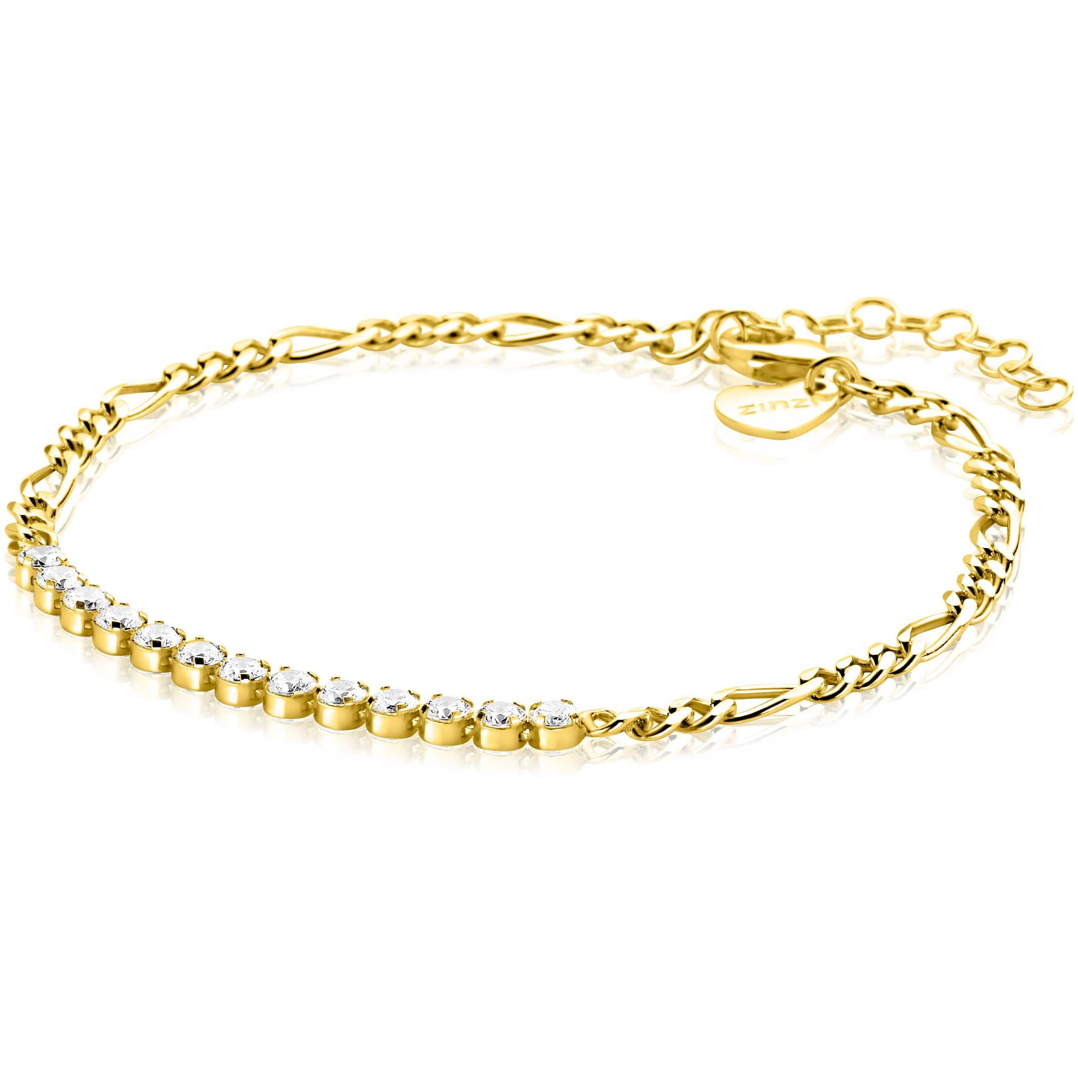 ZINZI goldplated zilveren figaro armband (3mm breed) met middenstuk bezet met witte zirconia's 17-20cm ZIA2782Y