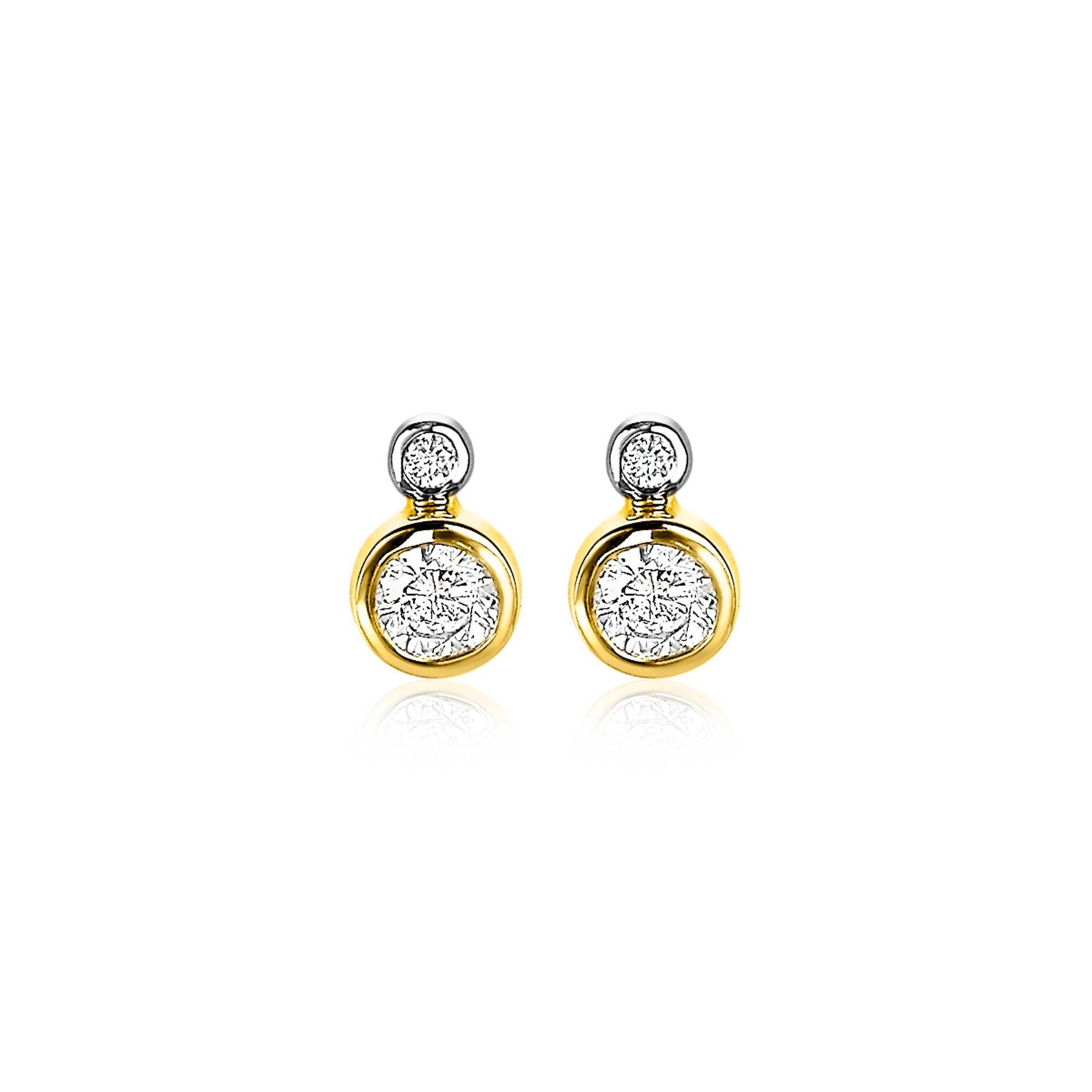 ZINZI zilveren oorknoppen 14K geelverguld rond 9mm wit ZIO2146