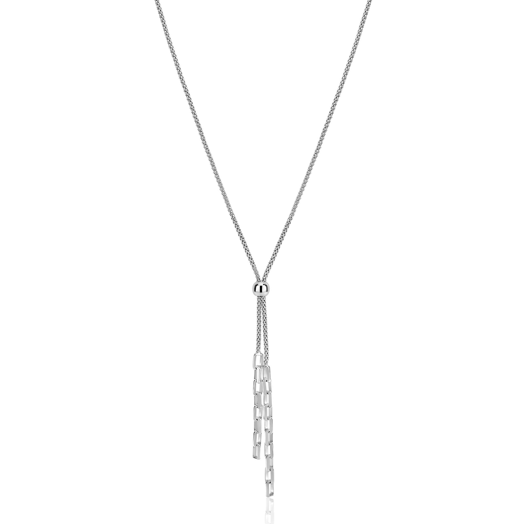 ZINZI zilveren Y-collier 43–46cm met popcorn schakel en twee bungelende kettinkjes ZIC2710